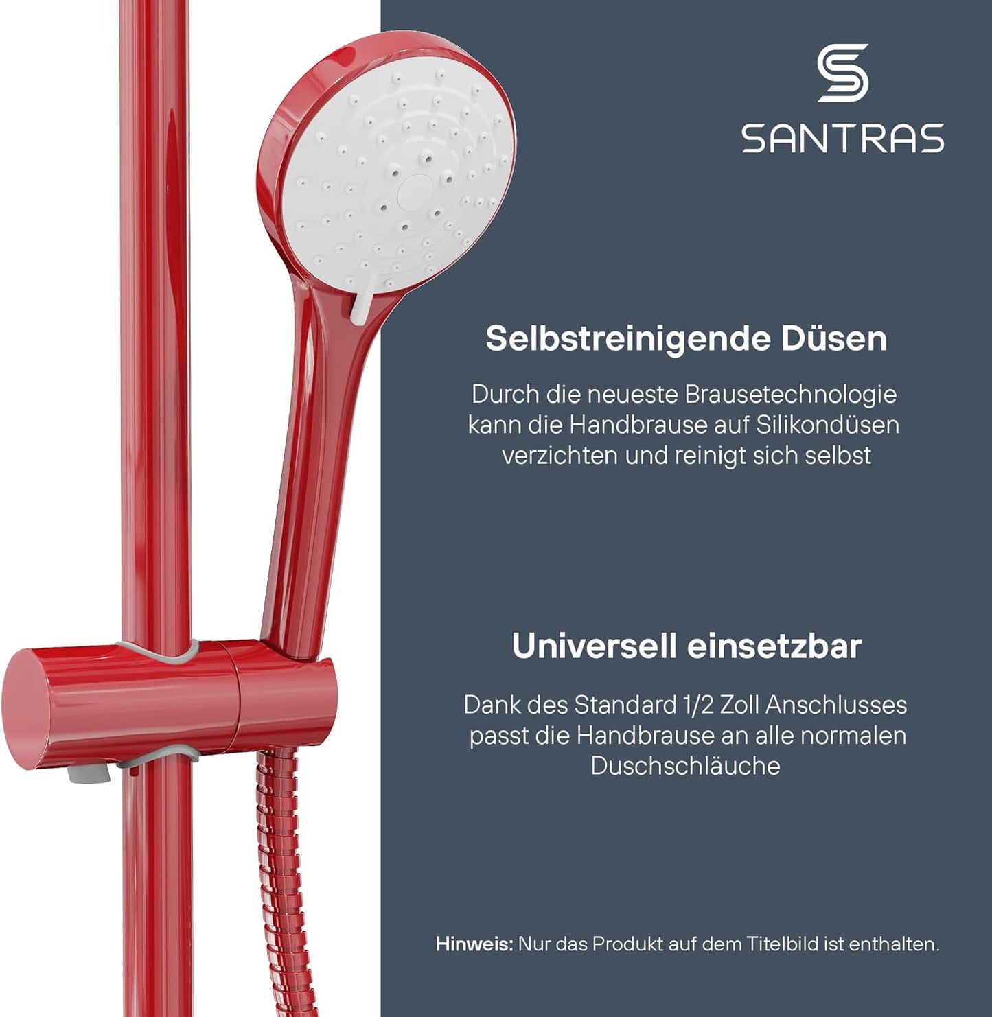 Handbrause mit dreifach verstellbarem Duschkopf, Rot, Dreifach verstellbar