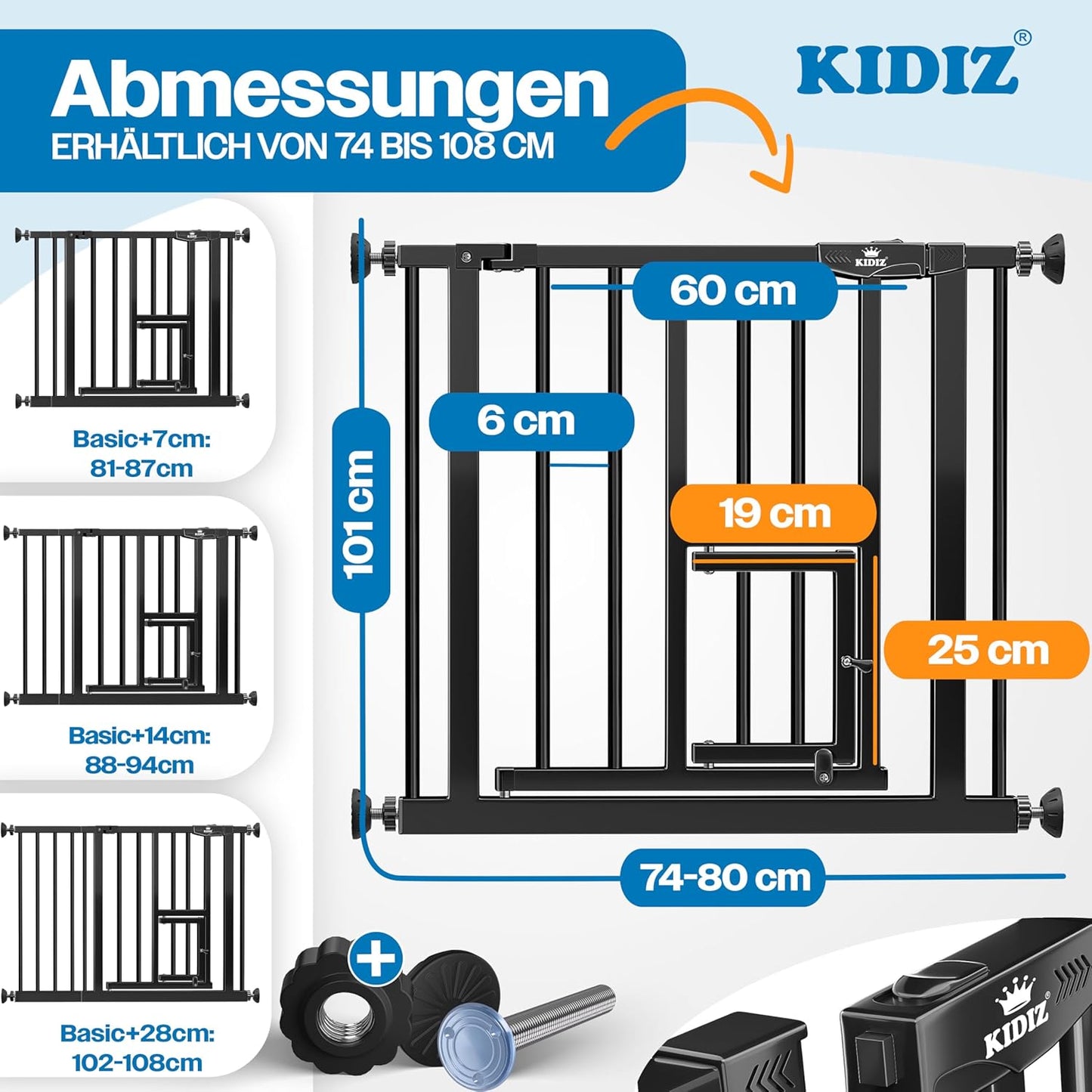 Absperrgitter mit Katzenklappe, Autoclose-Funktion, 74-80 cm Schwarz