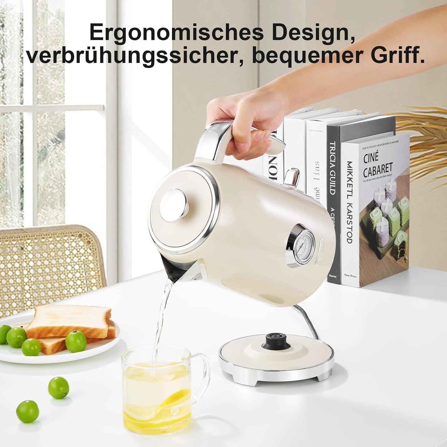 Retro Wasserkocher mit Temperaturanzeige, Vintage Creme