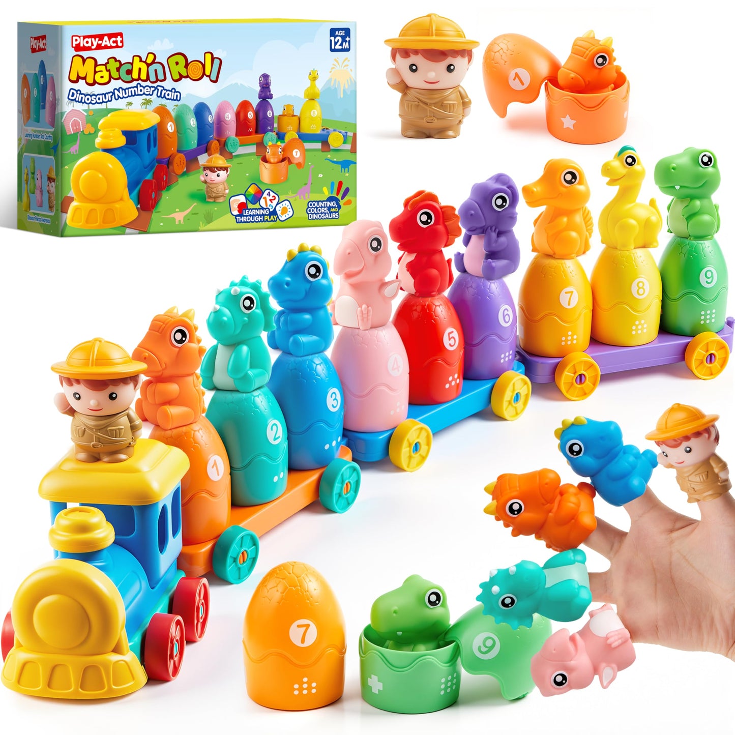 Dinosaurierzug zum Zählen, Zuordnen und Sortieren, Dinosaurier