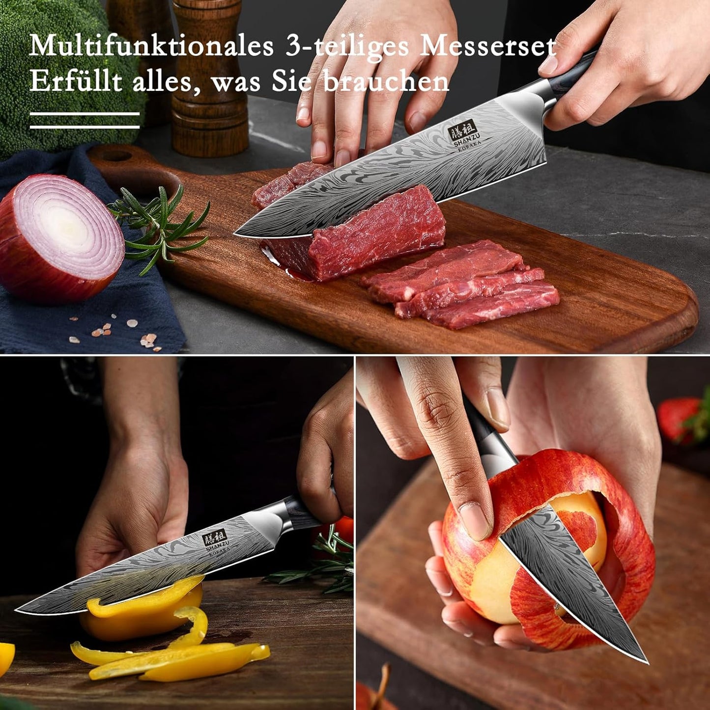 ‎3-teiliges Küchenmesserset, Küchenmesserset 3-tlg