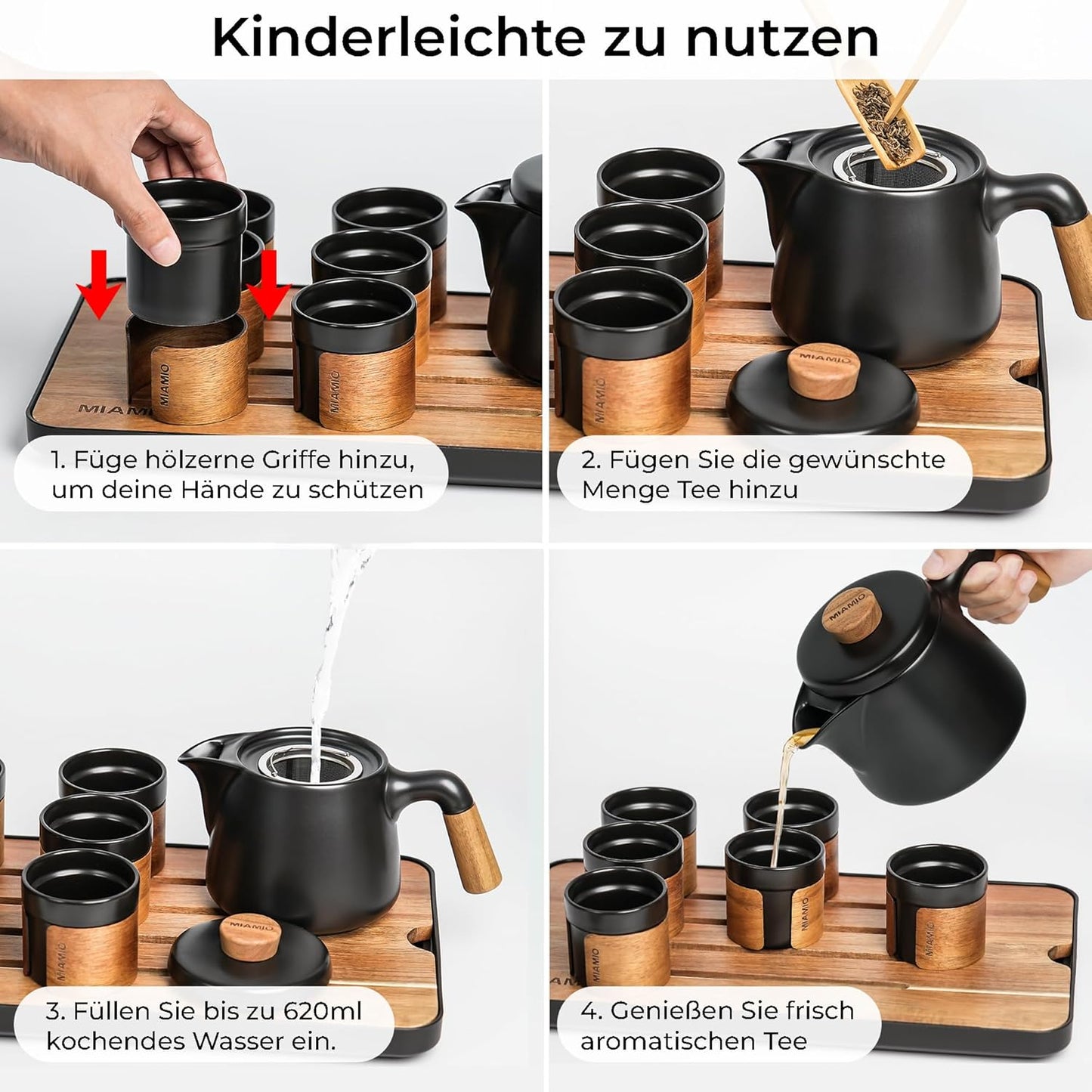 Japanisches Tee-Set mit Teekanne und Teesieb, Schwarz