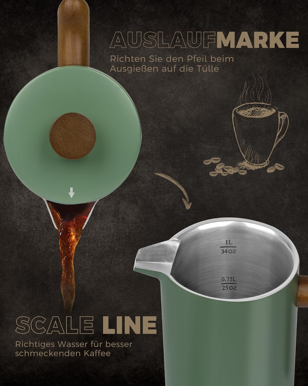 French Press Kaffeebereiter, Wildes Grün ; Glatte Oberfläche