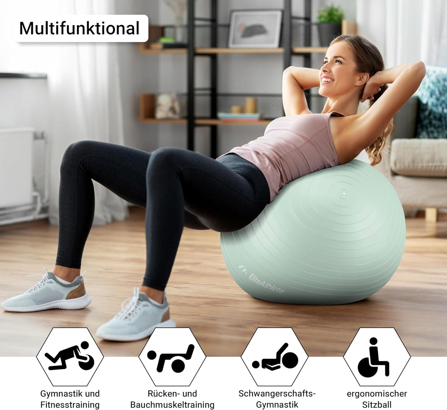 Ergonomischer Gymnastikball für Fitness und Schwangerschaft, Pastell Mint 65cm
