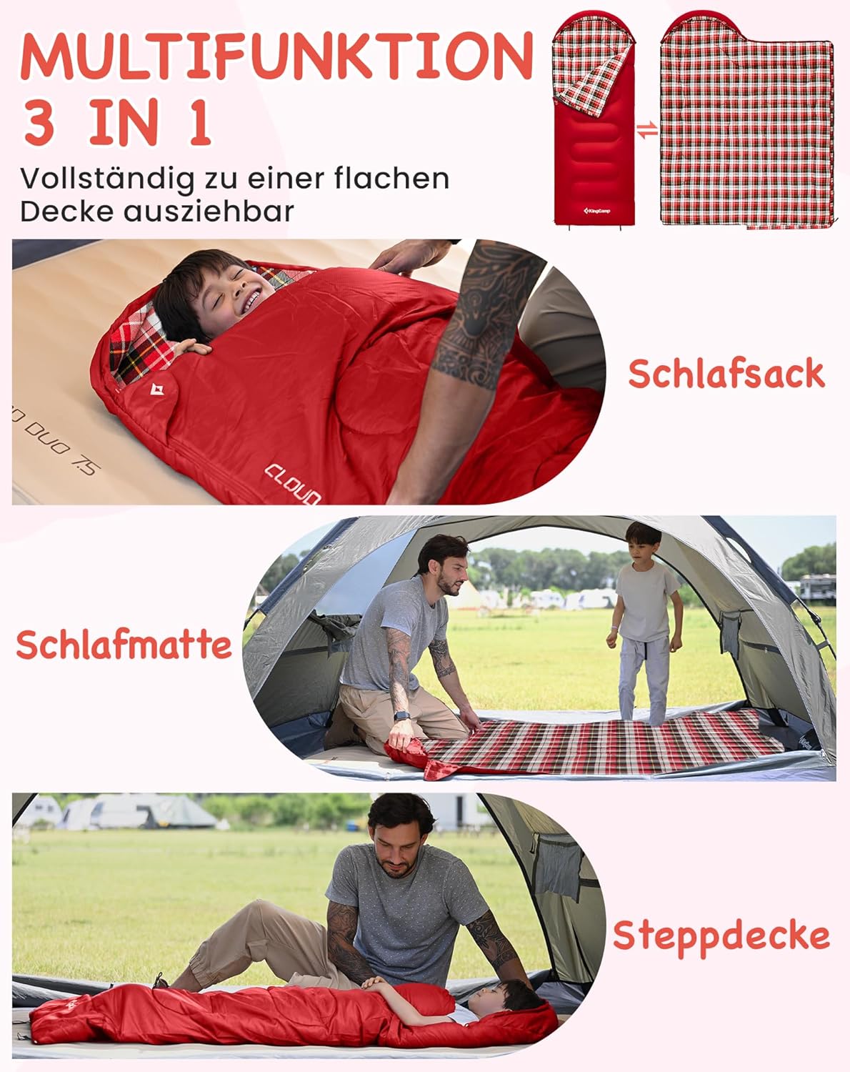 Kinderschlafsack mit Flannel, Rot L