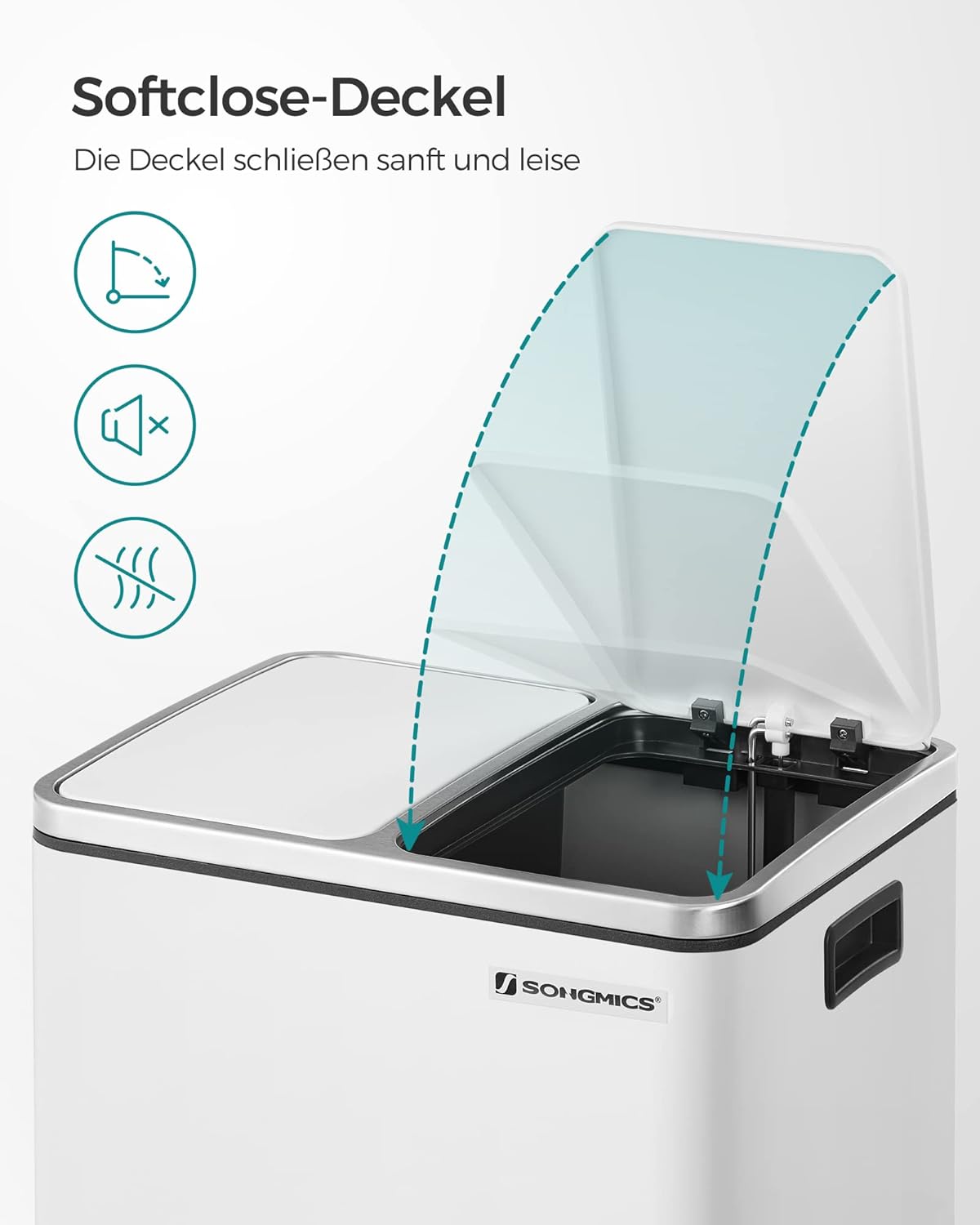 LTB30WT Mülltrennsystem Kaylee, 2 Fächer, Softclose, inkl. 15 Müllbeutel, Wolkenweiss