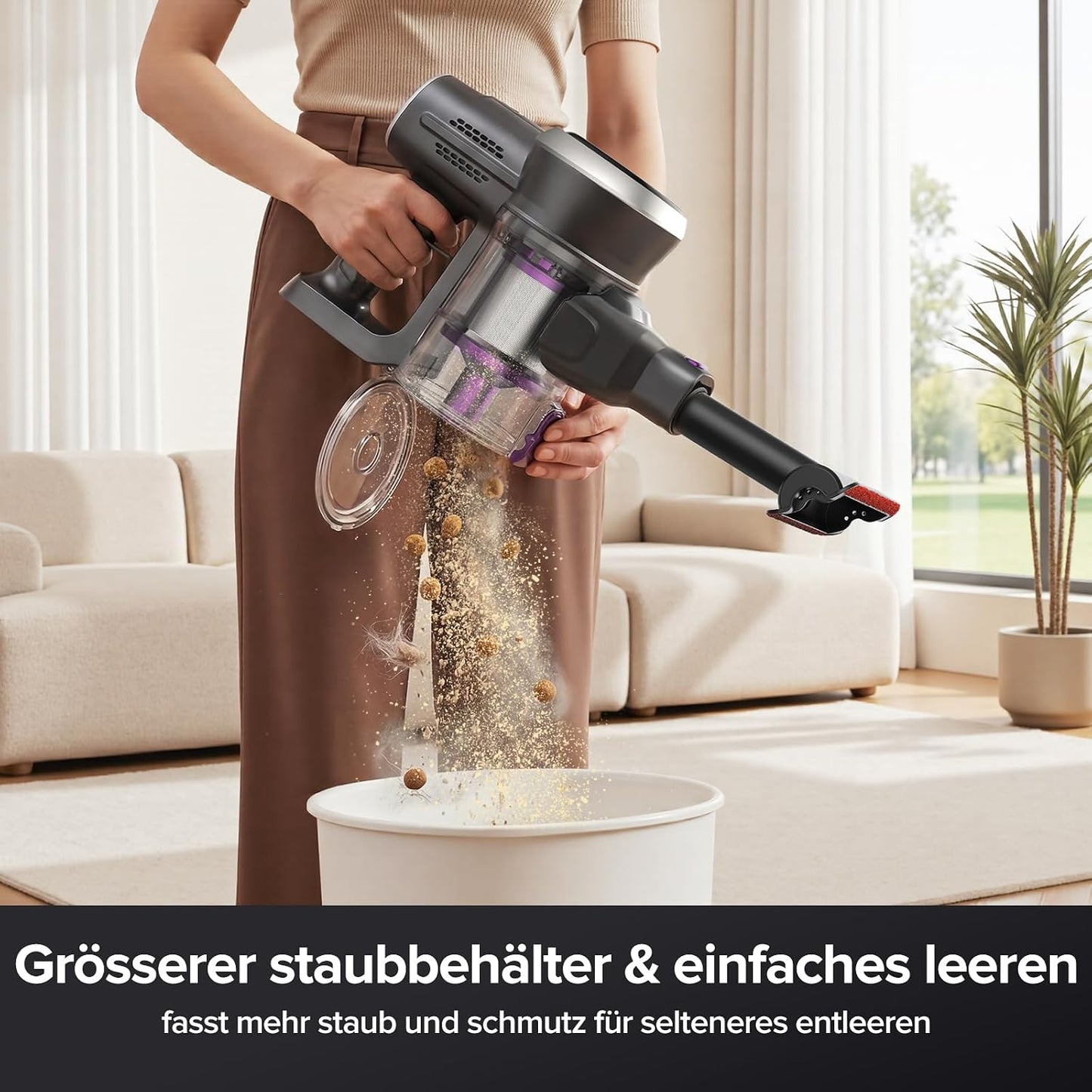 Kabelloser Akku-Staubsauger mit Anti-Tangle Bürste, Dunkelgrau