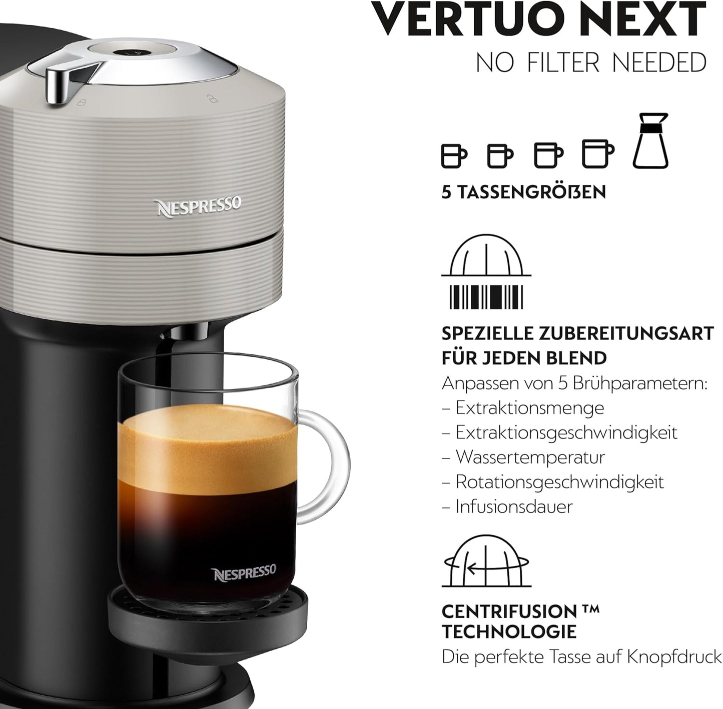 Kaffeekapselmaschine Vertuo Next mit 6 Tassengrössen, ohne Milchaufschäumer