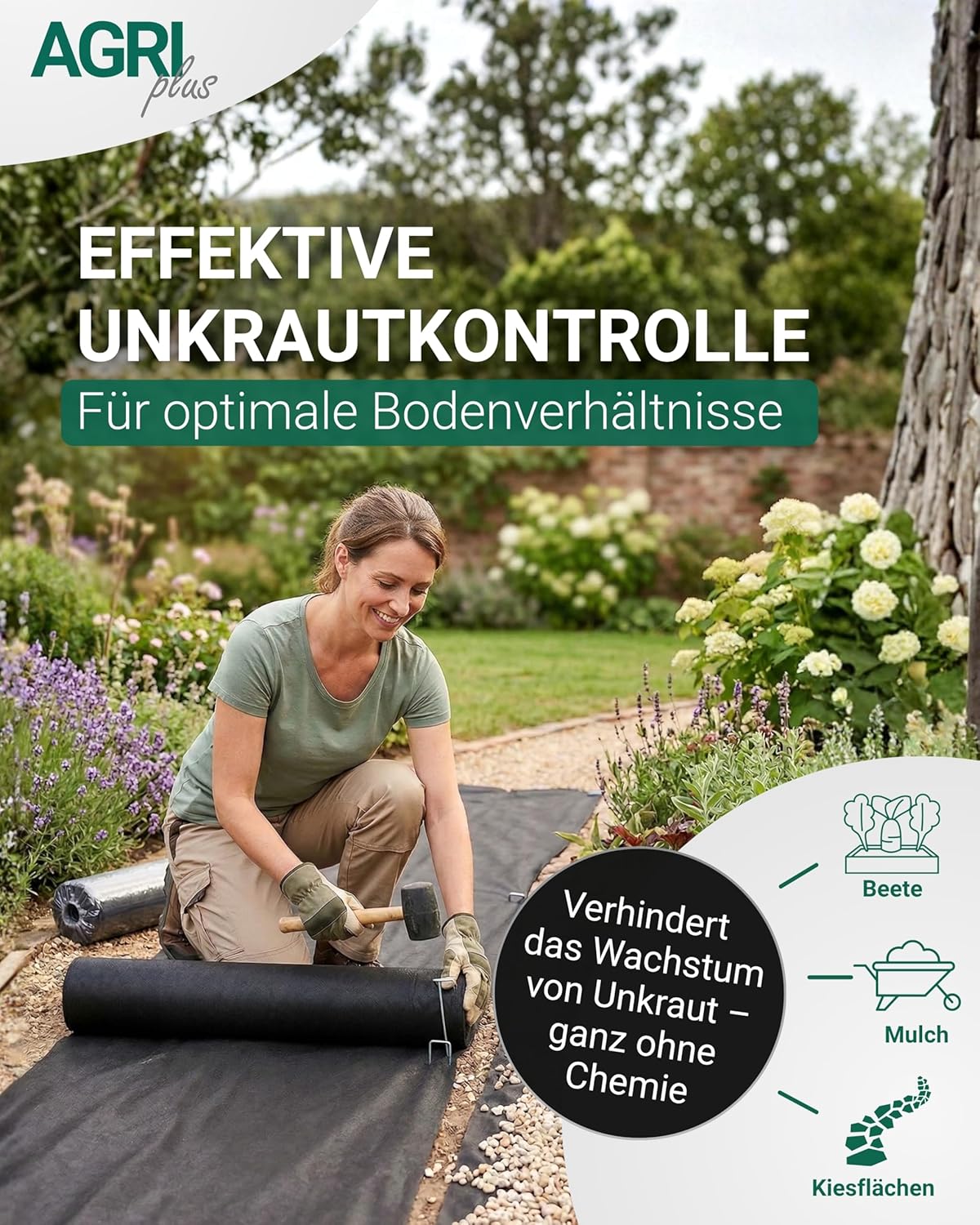 UV-beständiges Unkrautvlies wasserdurchlässig & reissfest, 50g / m2 0,8m x 100m