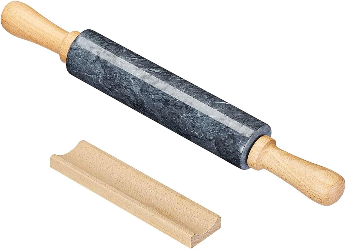 Nudelholz aus Marmor mit Ablage (46,5 cm), Marmor Schwarz