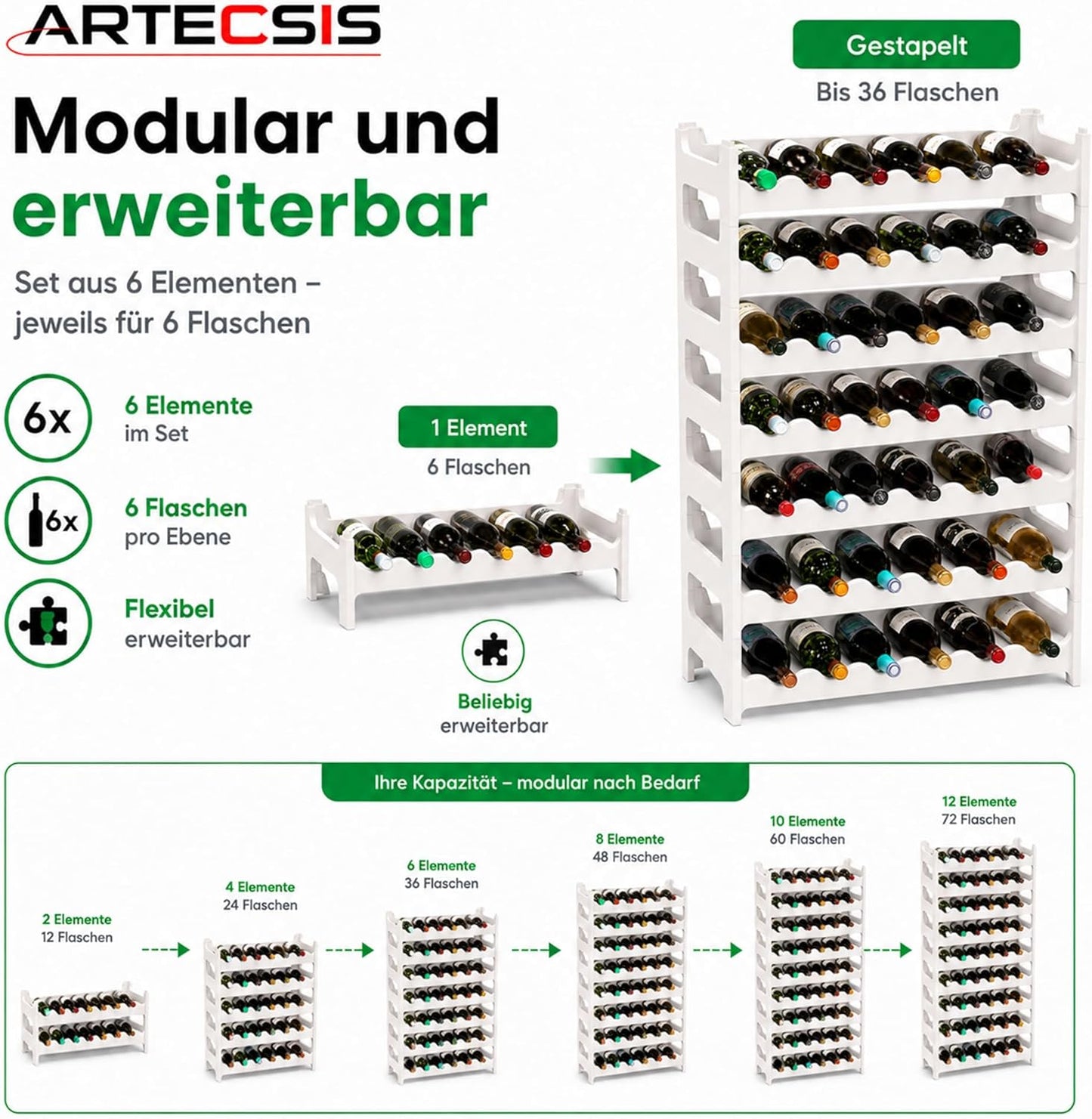 Modulares Weinregal, Weiss 36 Flaschen