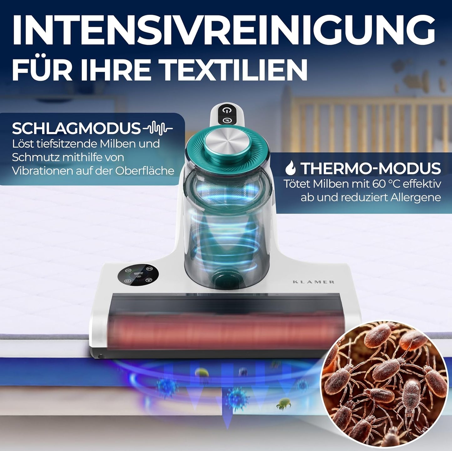Milbensauger mit UV-Licht & HEPA-Filter, Weiss