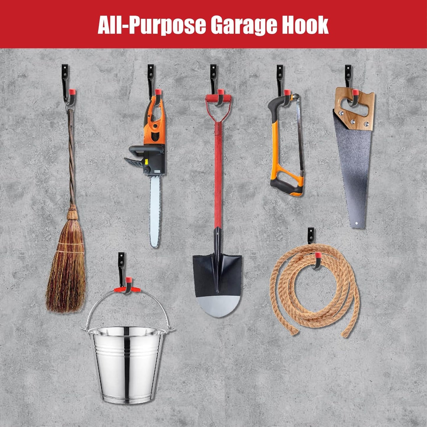12er-Set Garage-Wandhaken, 6Stück - 9.8 "(25 x 23 cm)+6Stück - 3.5 "(12 x 8.9cm）