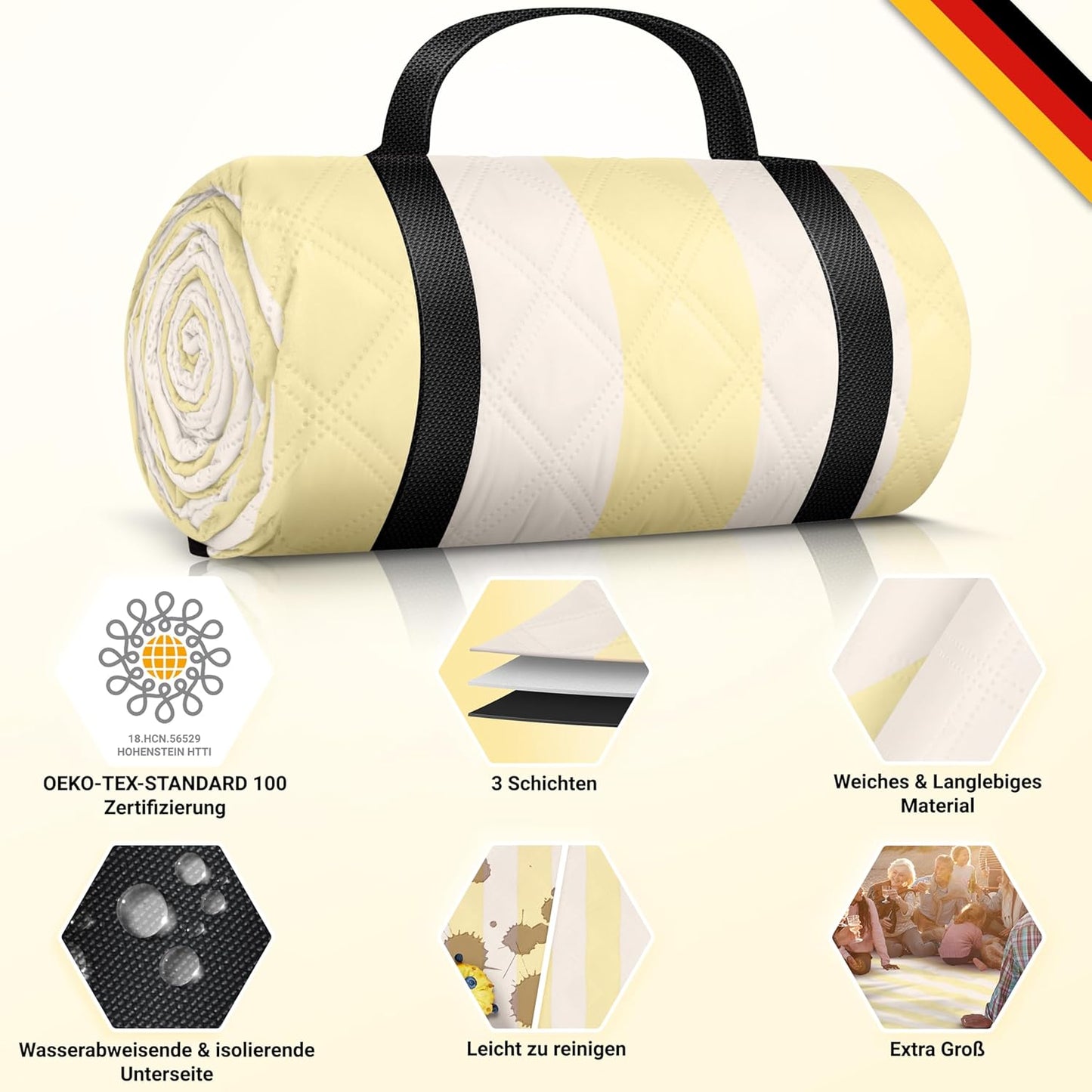 Picknickdecke, Gelb - Ivory