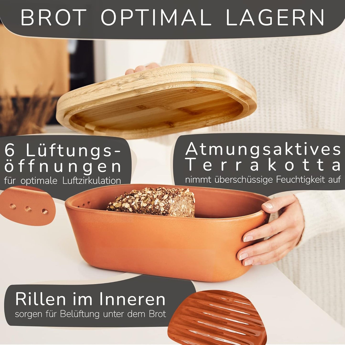 Brotkasten mit Bambusdeckel, Brotkasten Rot