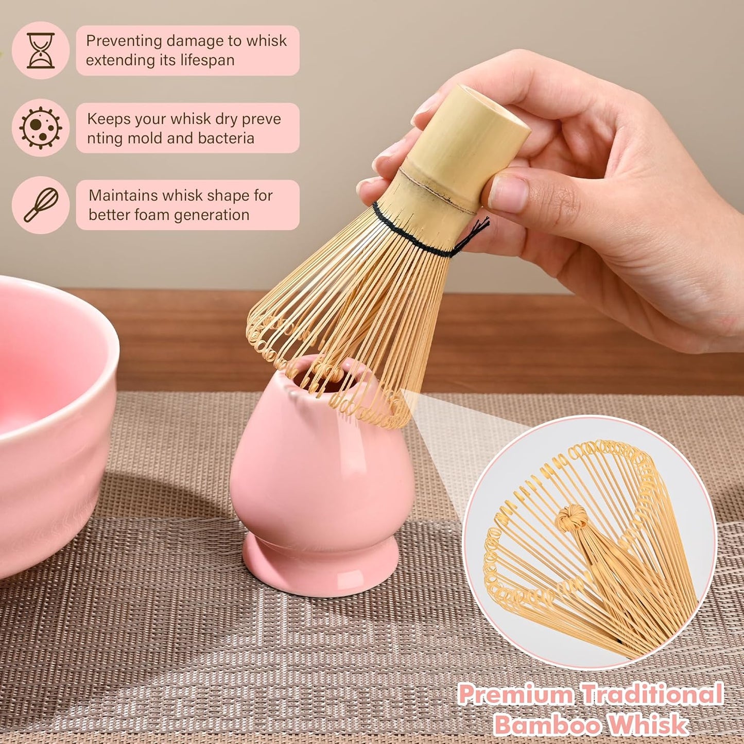 Matcha-Schneebesen-Set, Pink