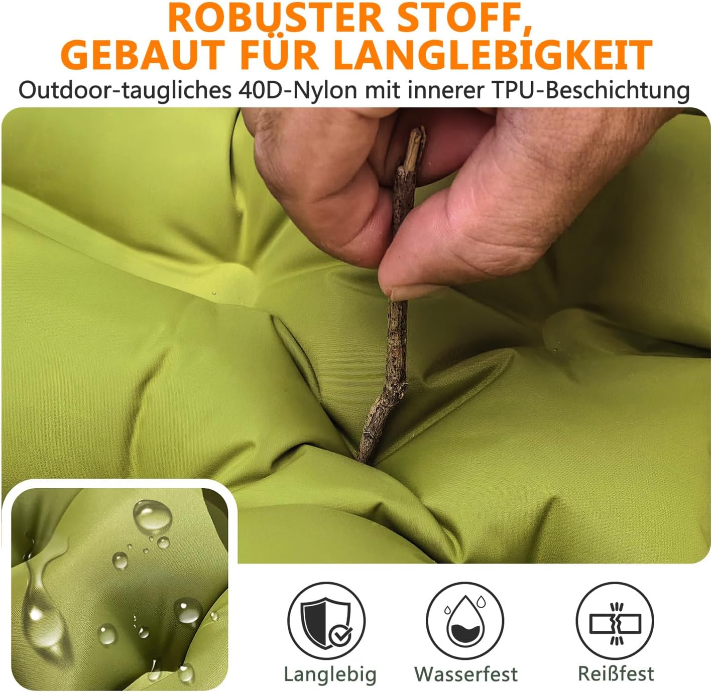 Selbstaufblasende Isomatte mit Fusspumpe für Camping, Grün