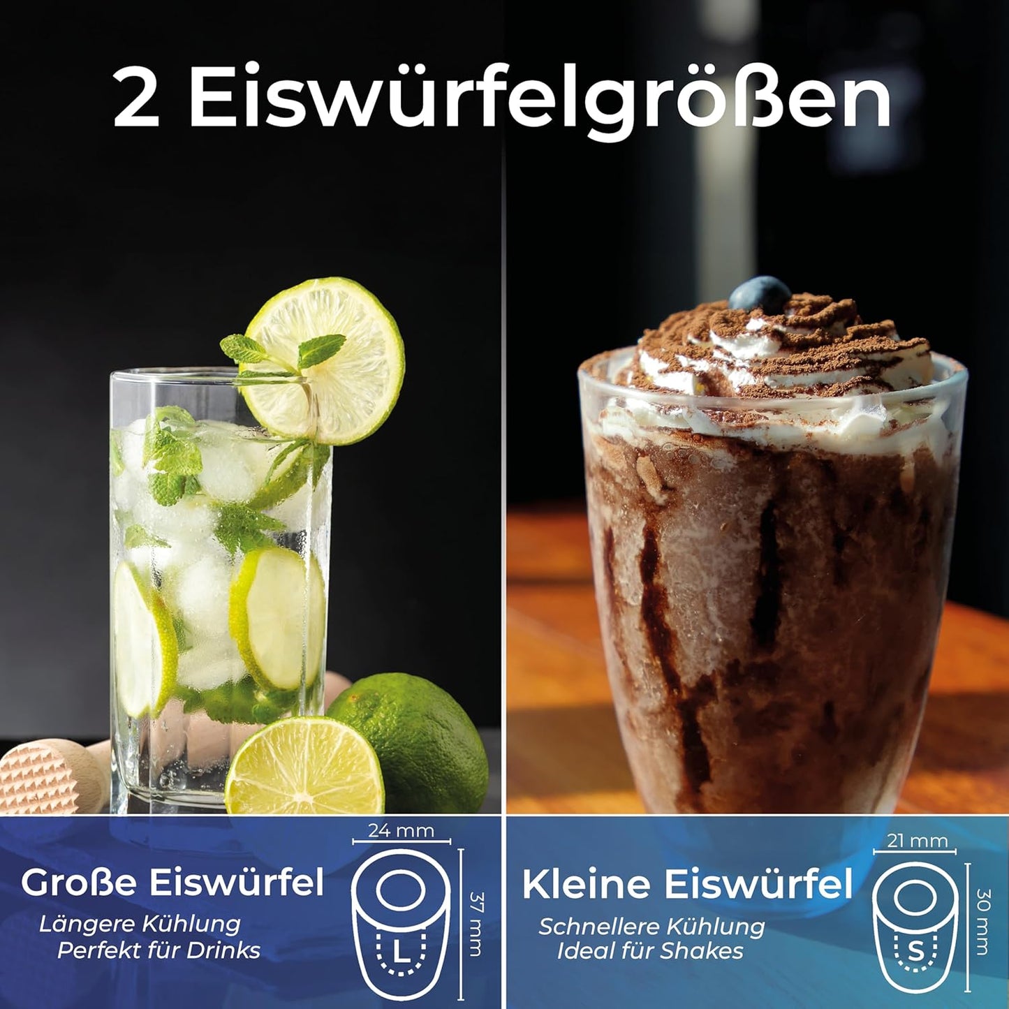 Eiswürfelmaschine mit Timer & Schaufel, Weiss 2.1L