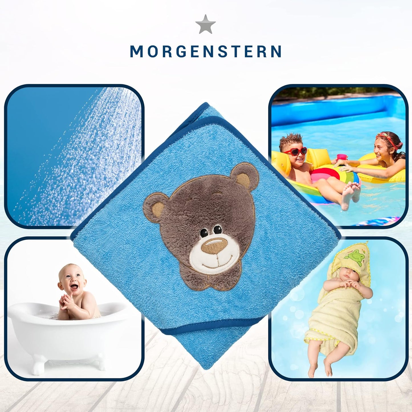 Kapuzenhandtuch Baby & Kinder (100 x 100 cm), Blau - Bär