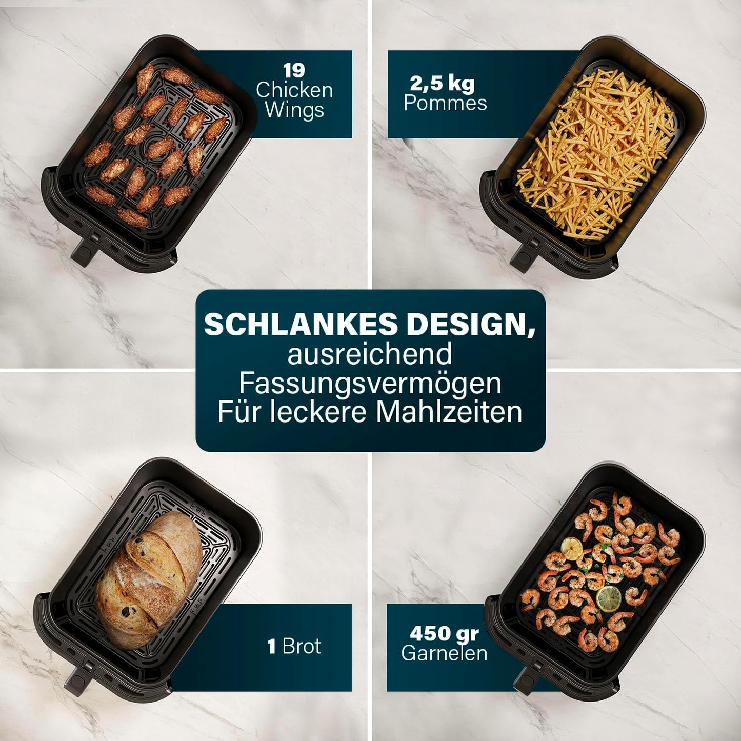 SlimFry Airfryer mit 8 Programmen, Bunte Symbole 8 l