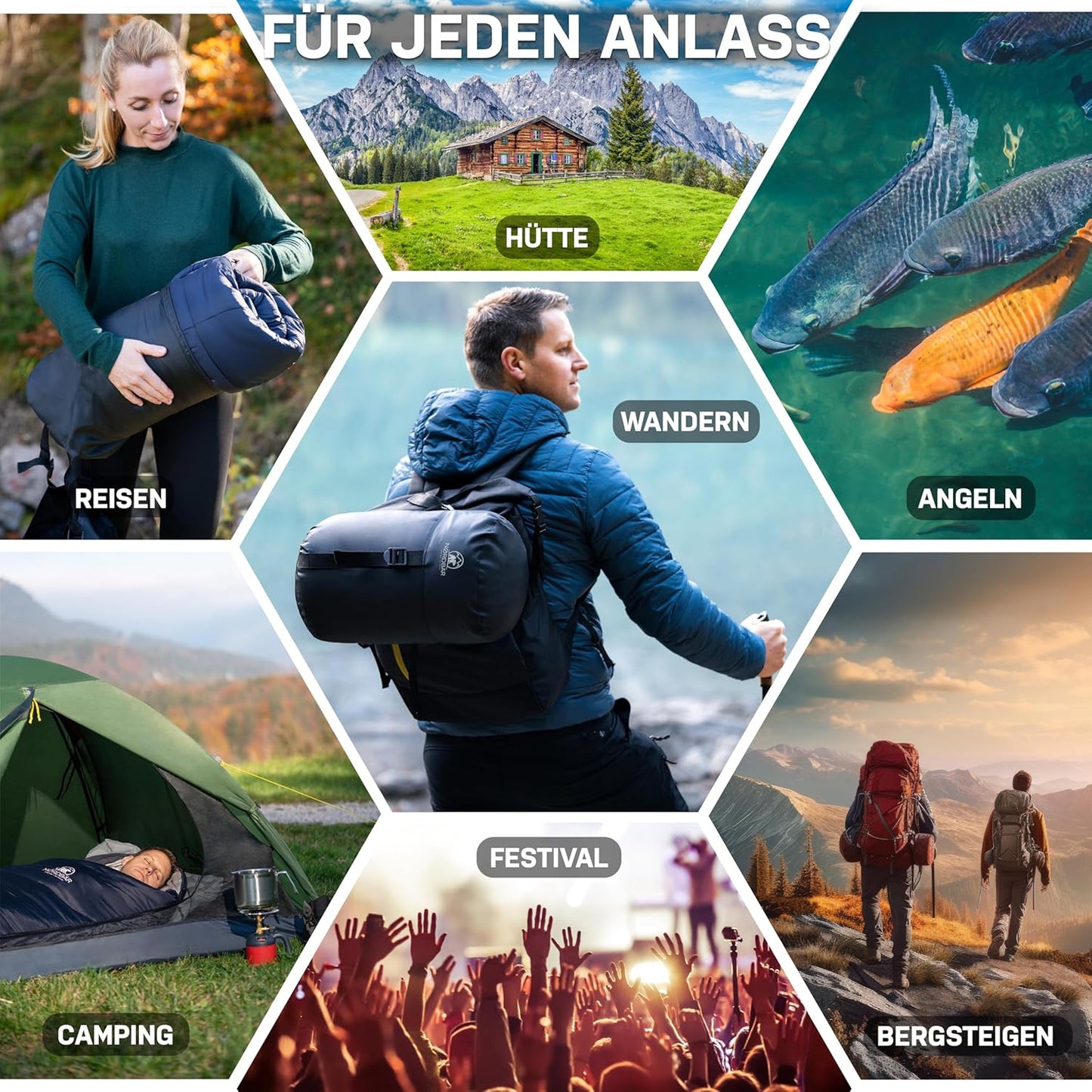 Mumienschlafsack für 3 Jahreszeiten, Blau 3 Jahreszeiten - 1500g