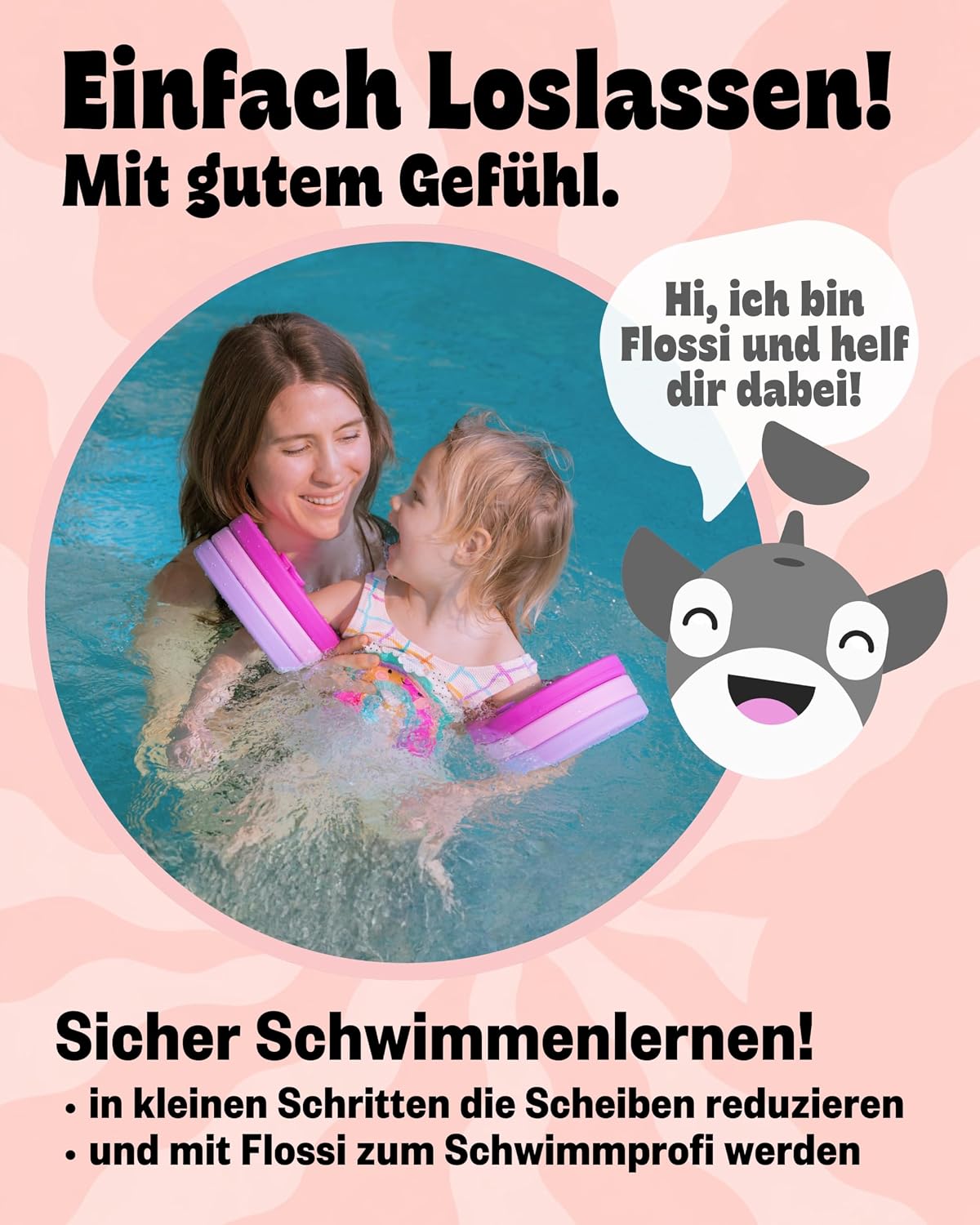Verstellbare Schwimmscheiben mit Klickverschluss inkl. Sportbeutel, pink