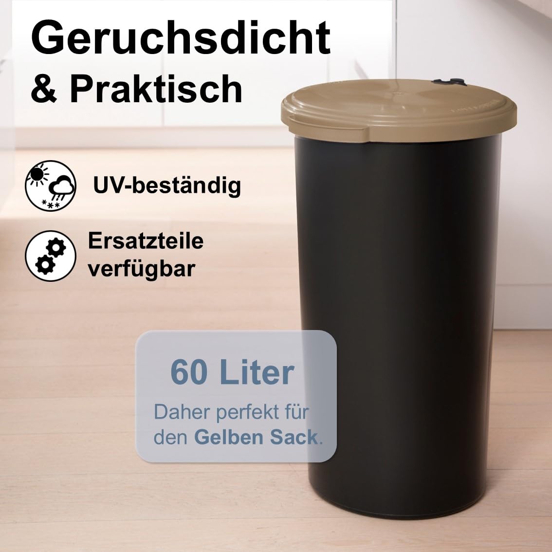 Müllsackständer mit Scharnierdeckel, 60 Liter, Cappuccino 1