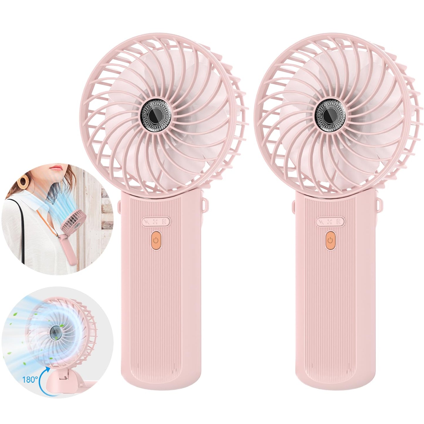 2er-Set Faltbarer Mini-Handventilator, Rosa+rosa
