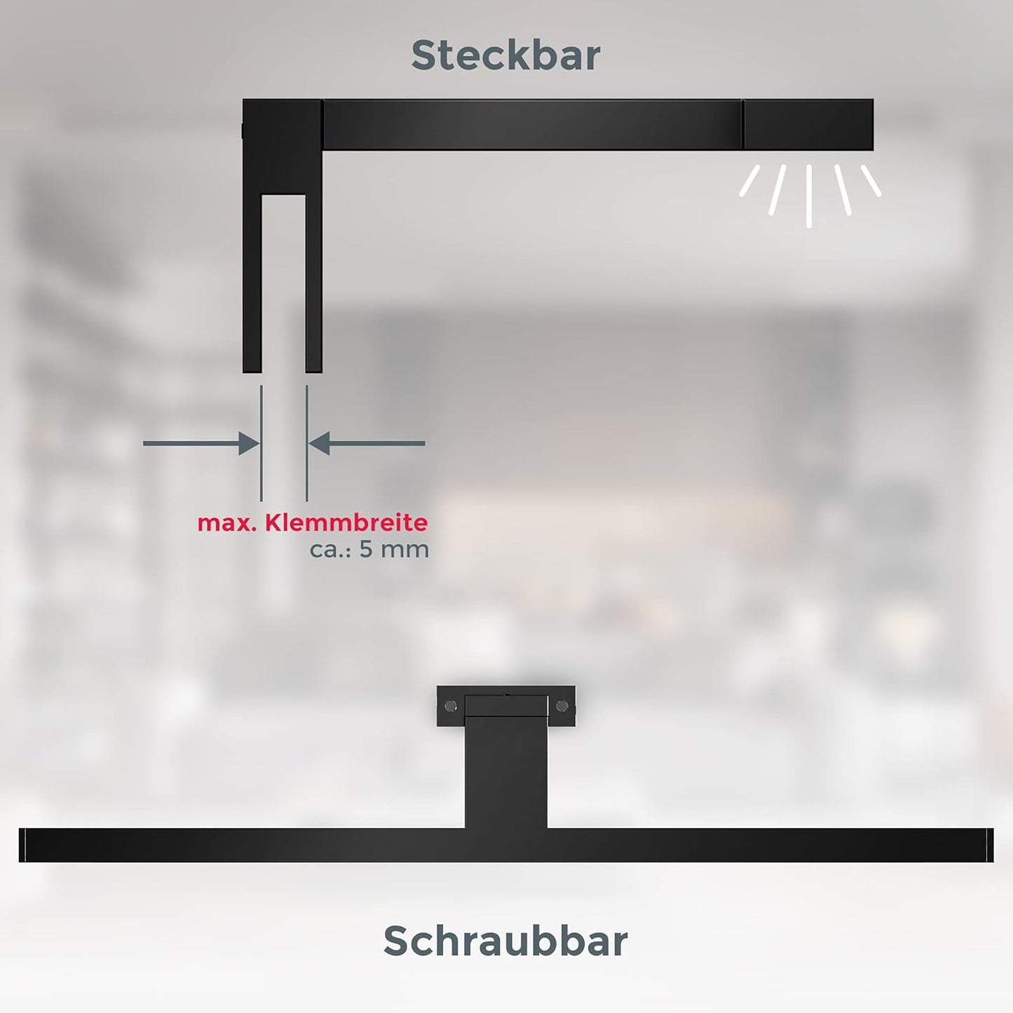 Spiegelleuchte, Schwarz - 60 cm