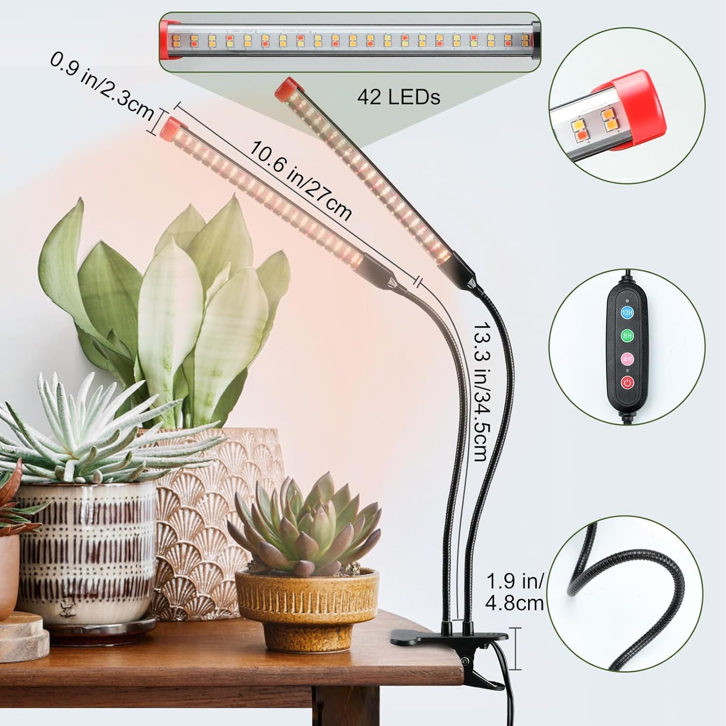 Clip-Pflanzenlampe mit Timer, Clip-18W-2000Lm