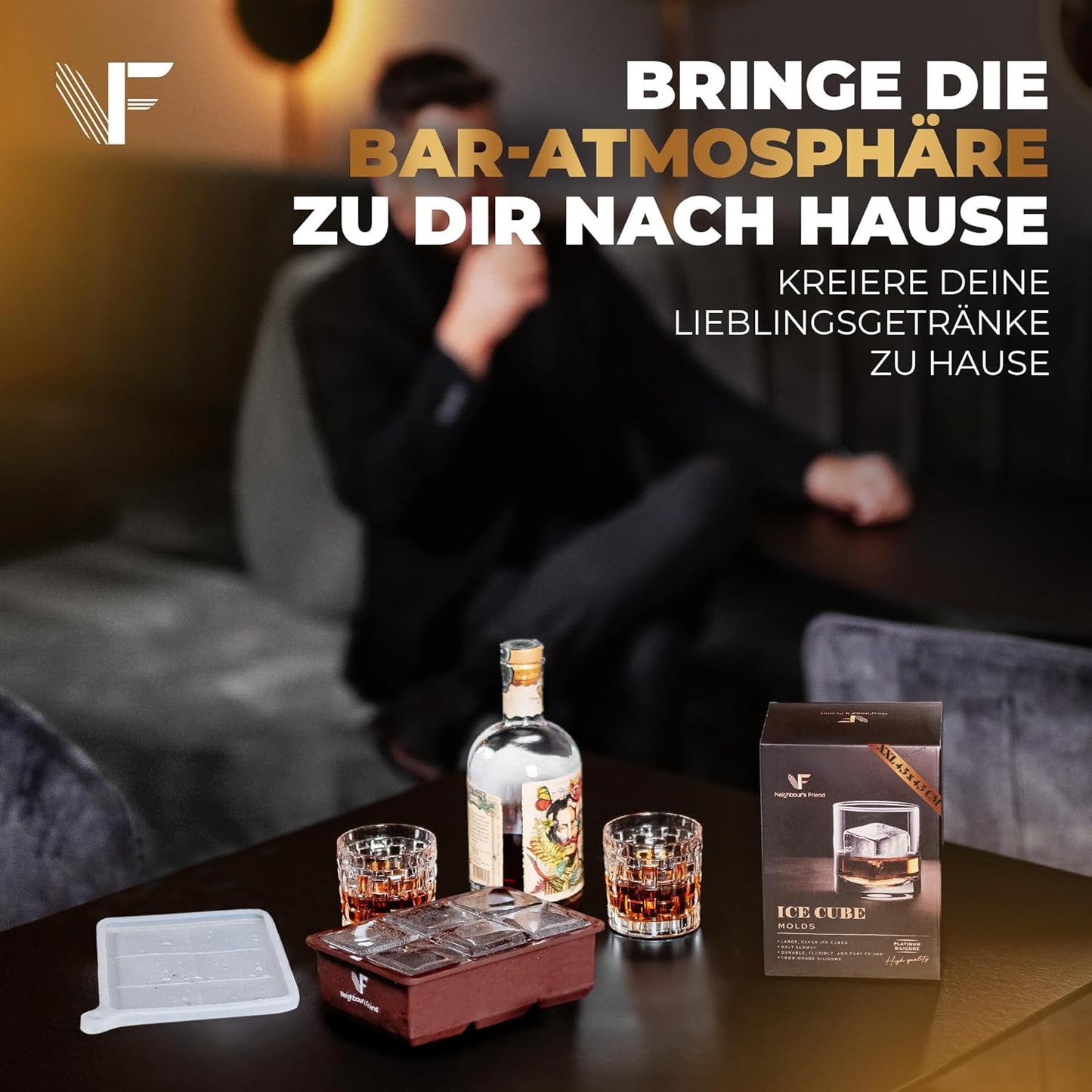 2er-Pack XXL Eiswürfelform für Whisky & Cocktails, Eiswürfelform