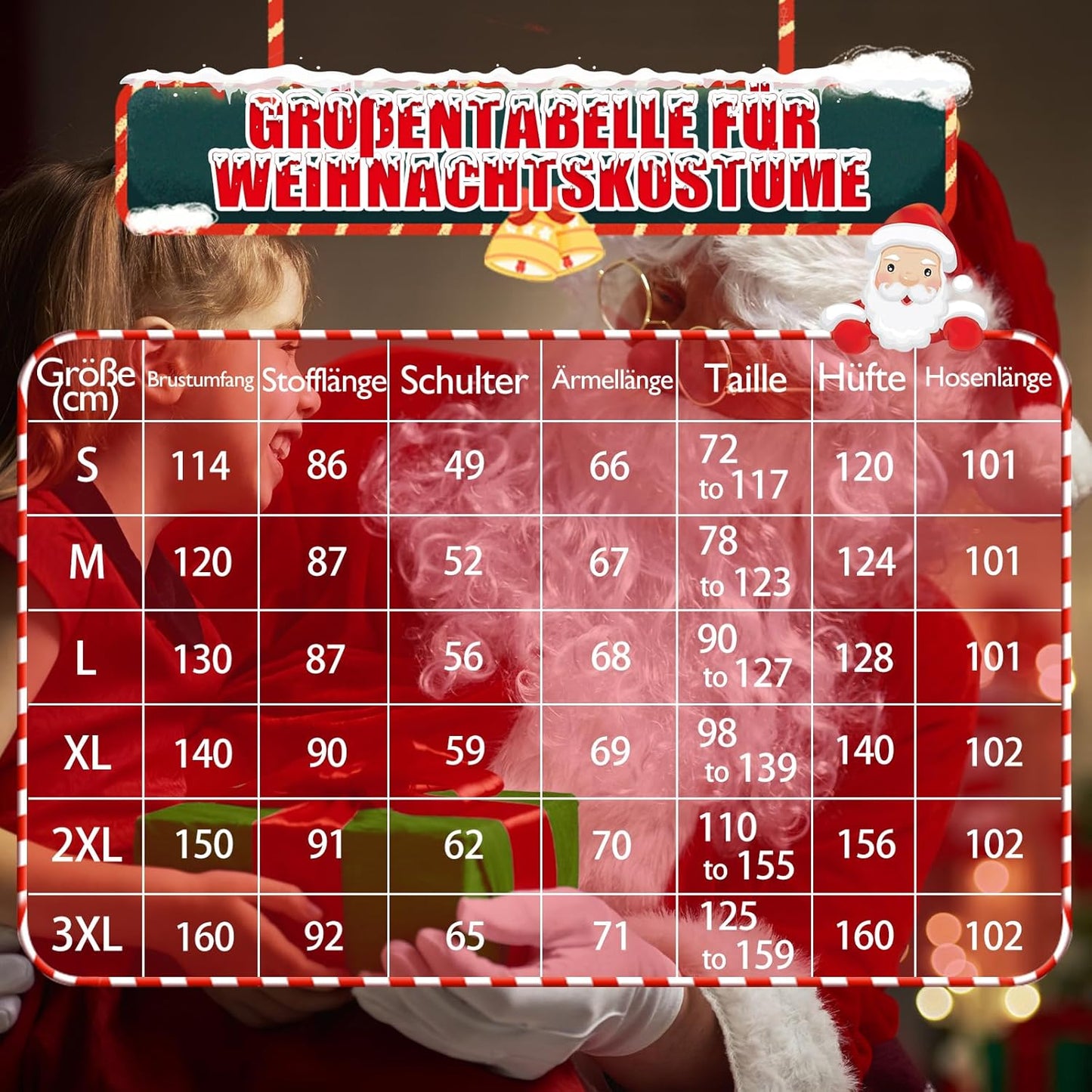 11-teiliges Weihnachtsmann-Kostüm-Set, L
