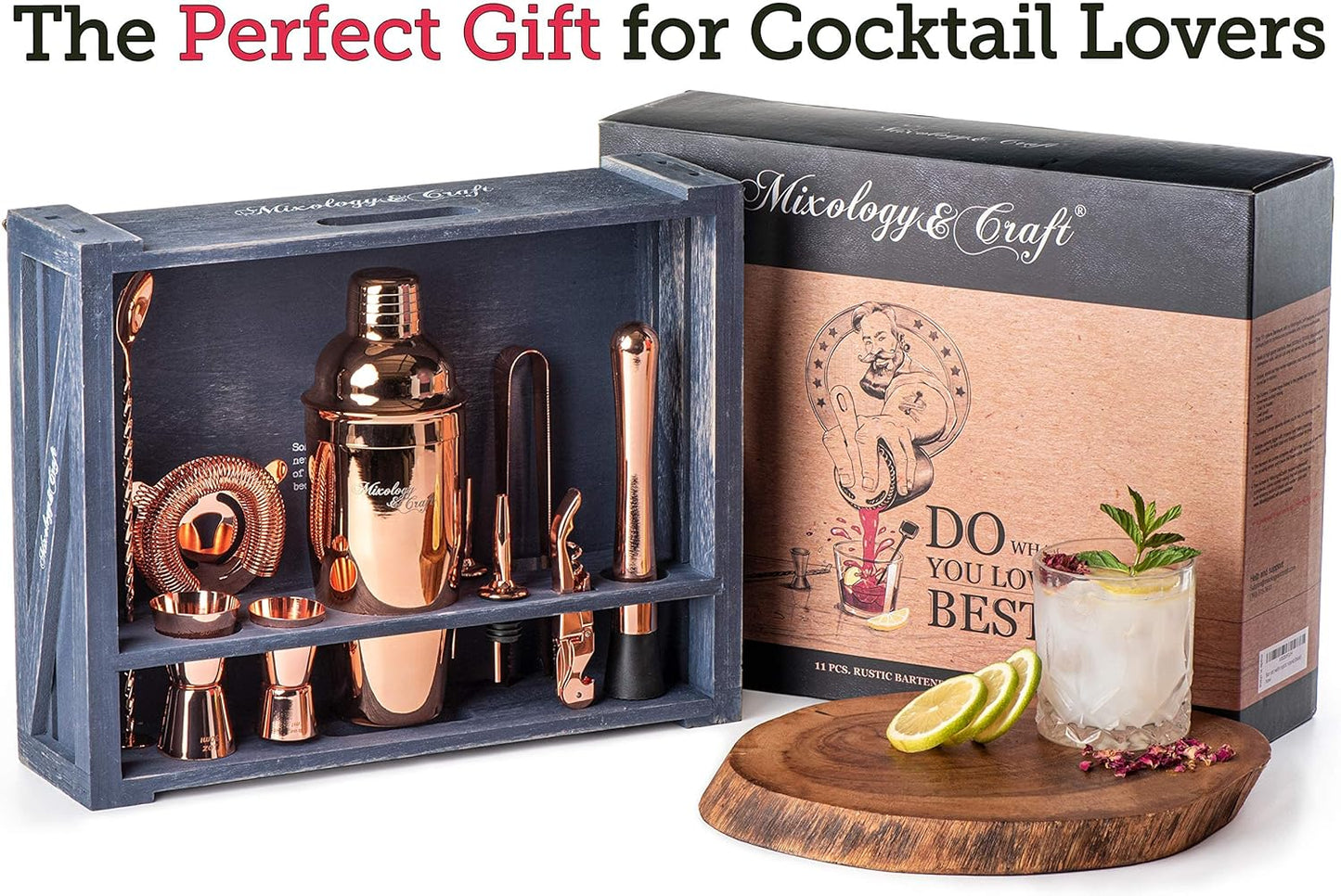 11-teiliges Cocktailshaker-Set, Kupfer