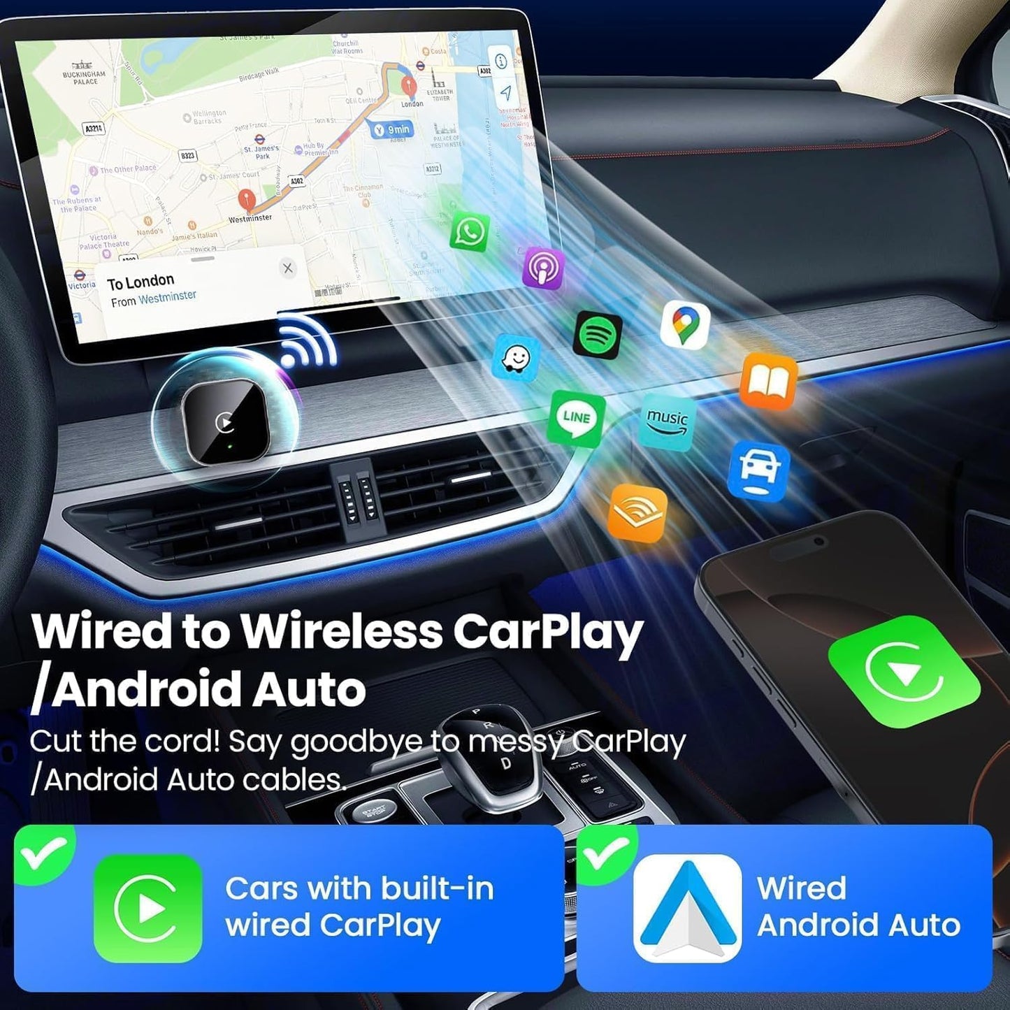 Kabelloser CarPlay & Android Auto Adapter, Schwarz-2in1CP204
