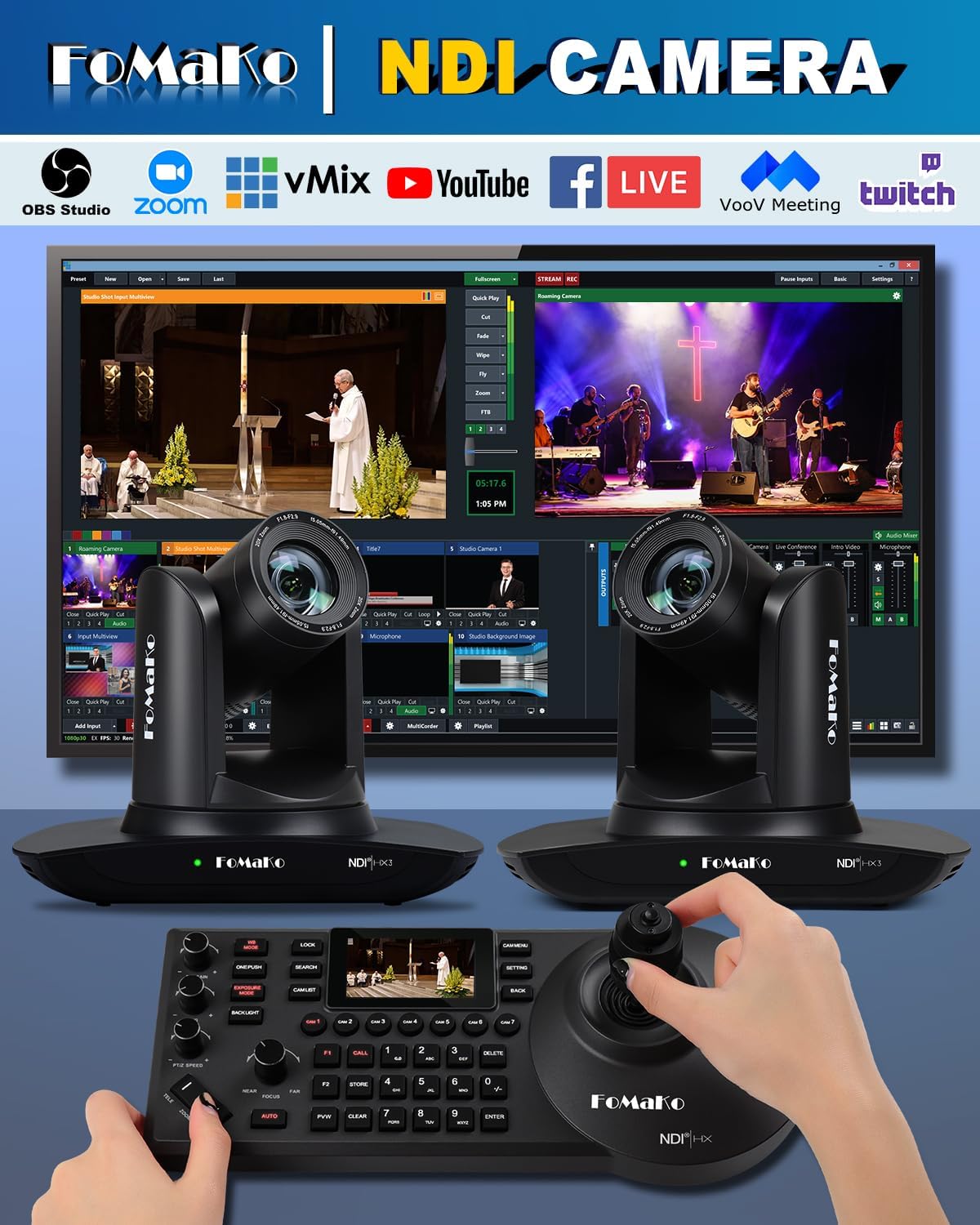 NDI HX3 PTZ Kamera Set mit KI-Auto-Tracking und Controller, Obsidianschwarz