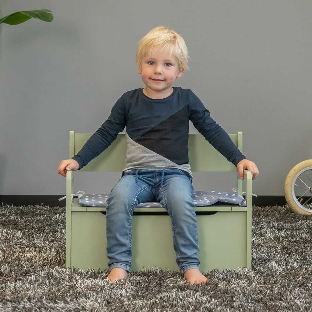 Holzspielzeugkiste mit Sitzbankfunktion (2-in-1), Grün