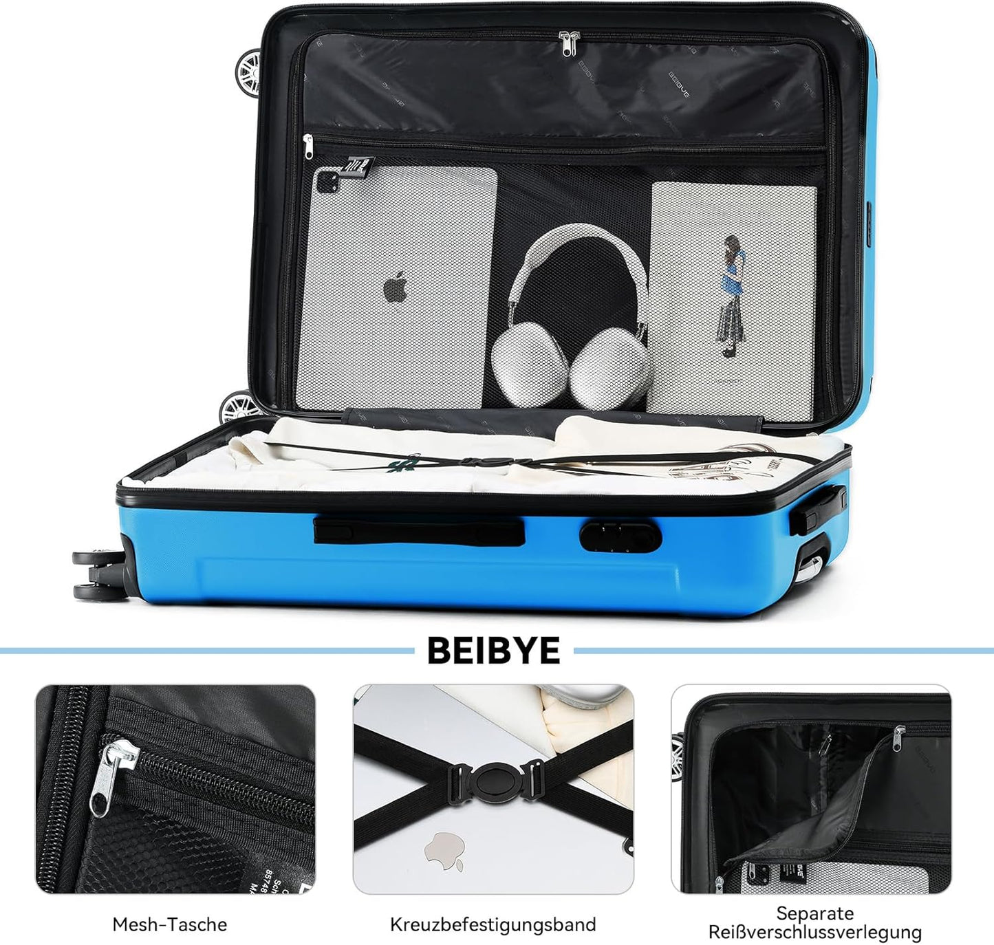 3-teiliges Hartschalenkoffer-Set, Cyan-blue Koffer-Set