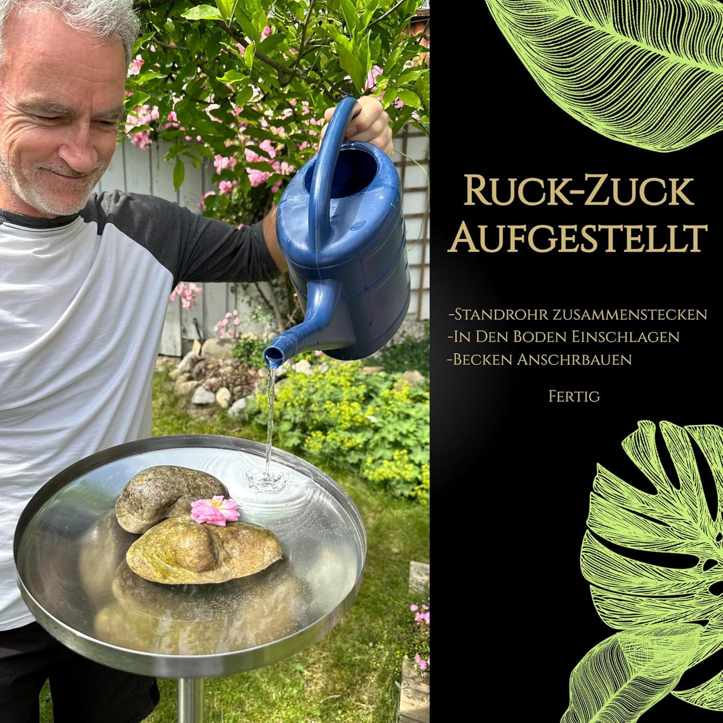 Vogeltränke stehend aus Edelstahl, Edelstahl