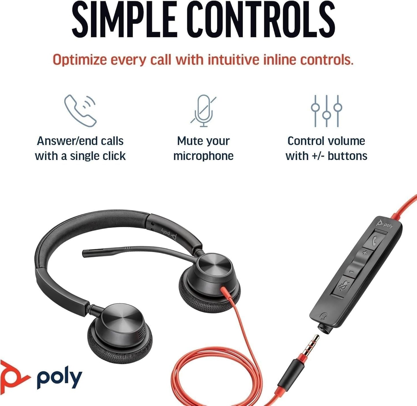 Headset, Blackwire, 3325, Bw3325 Usb-C, Usb C/A Adapter, Ecomm Standard