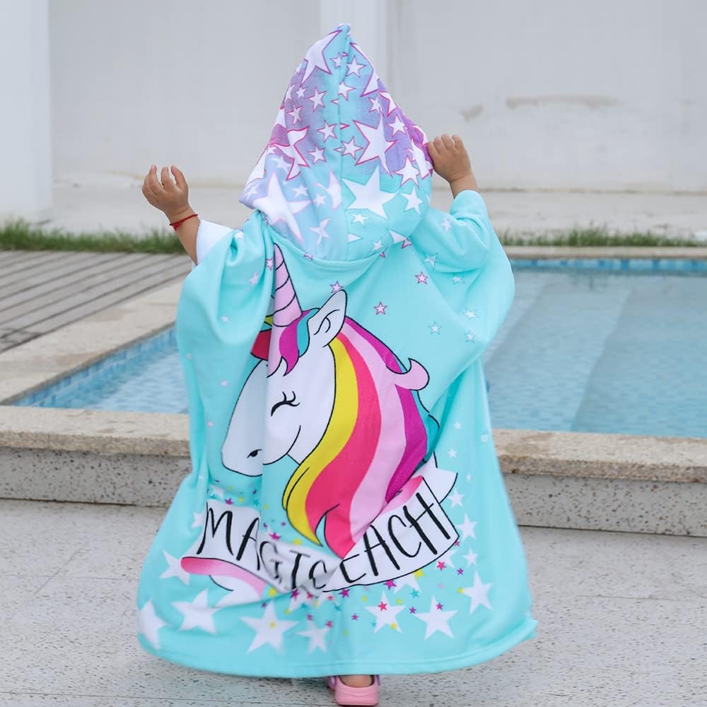 Badeponcho für Kinder mit Kapuze (4-12 Jahre), 1-einhorn Einheitsgröße