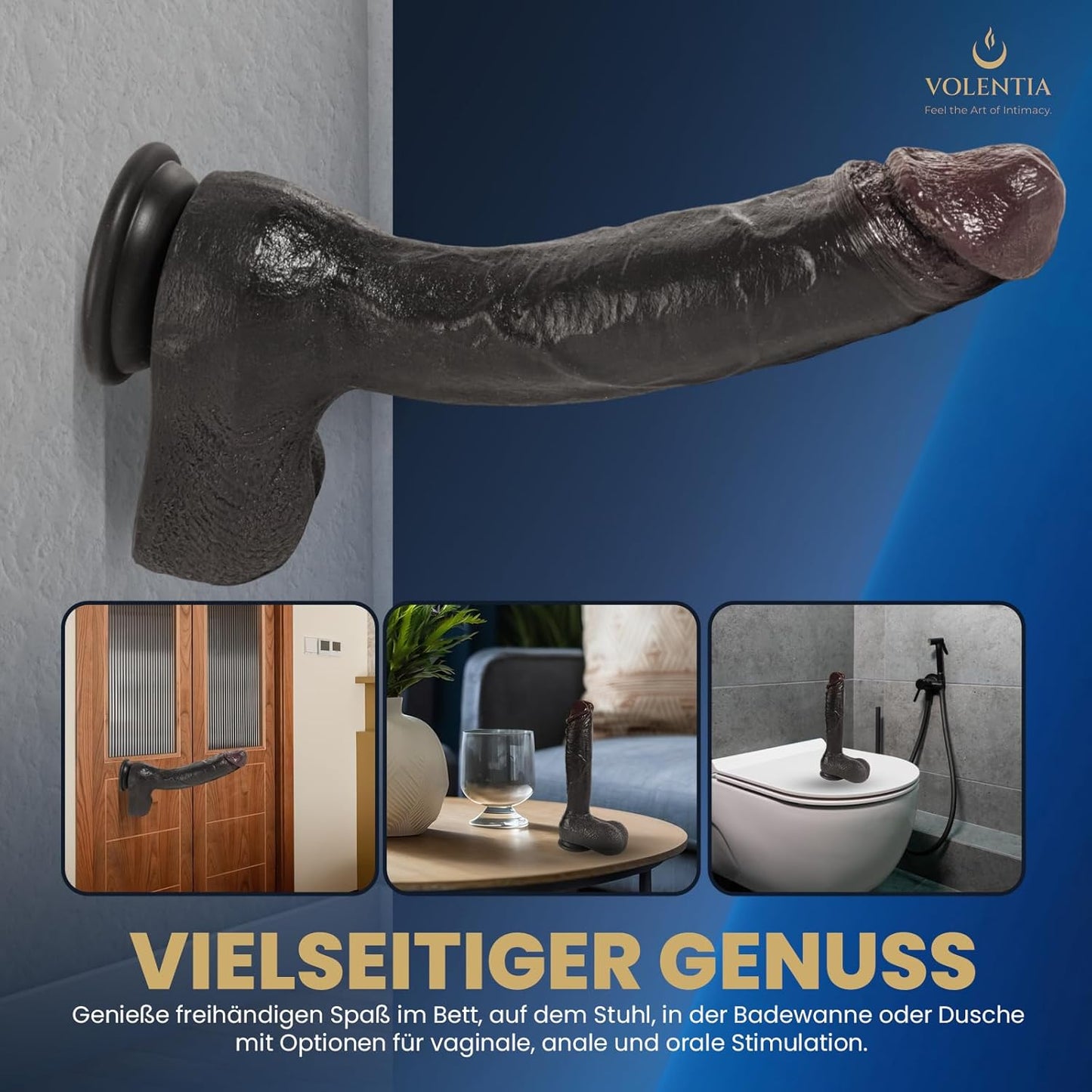 Realistischer XXL Vibrator mit Wärmfunktion, Dunkelbraun