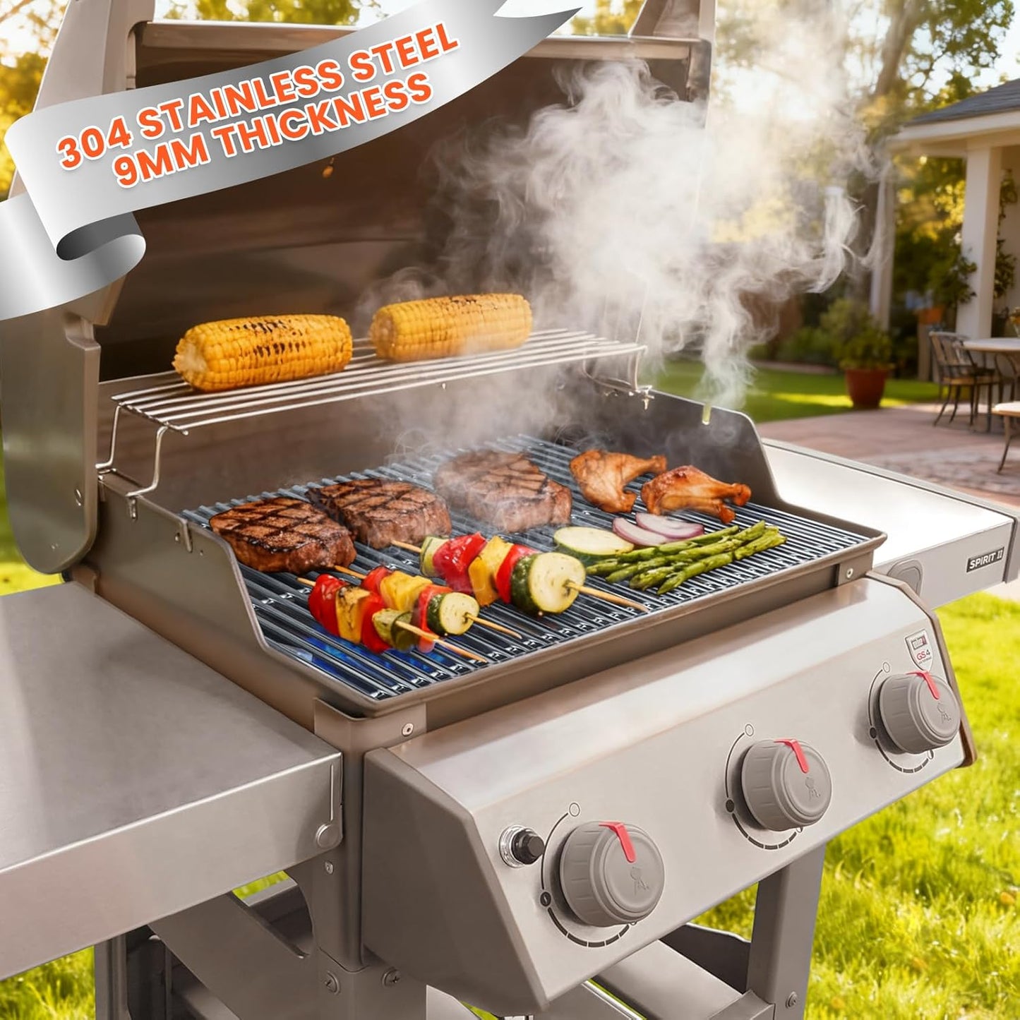 2 Stück Grillroste für Weber Spirit & Genesis Modelle, 9mm 304 Stainless Steel for Spirit 300