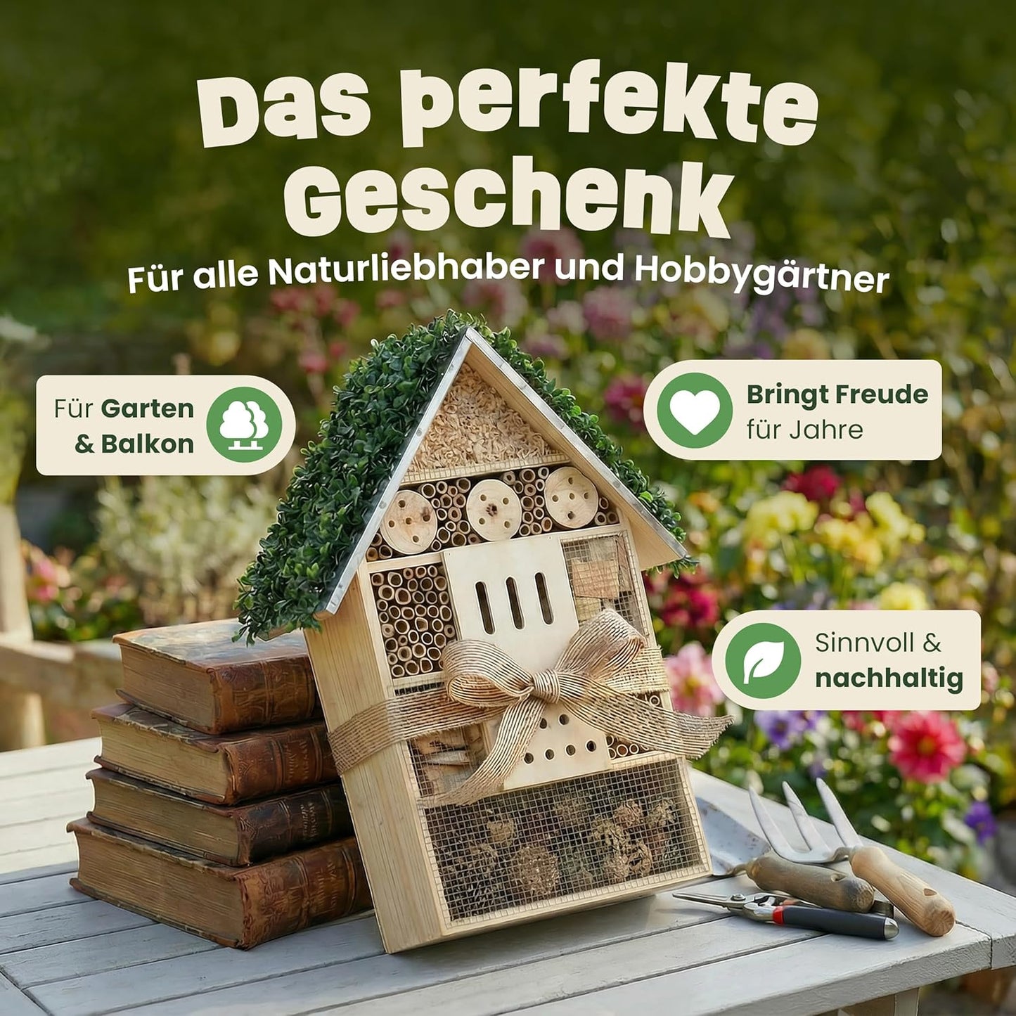 Insektenhotel XXL mit Efeu-Dach (55 cm), XXL Insektenhotel – Efeu Dach Gross (55 cm)