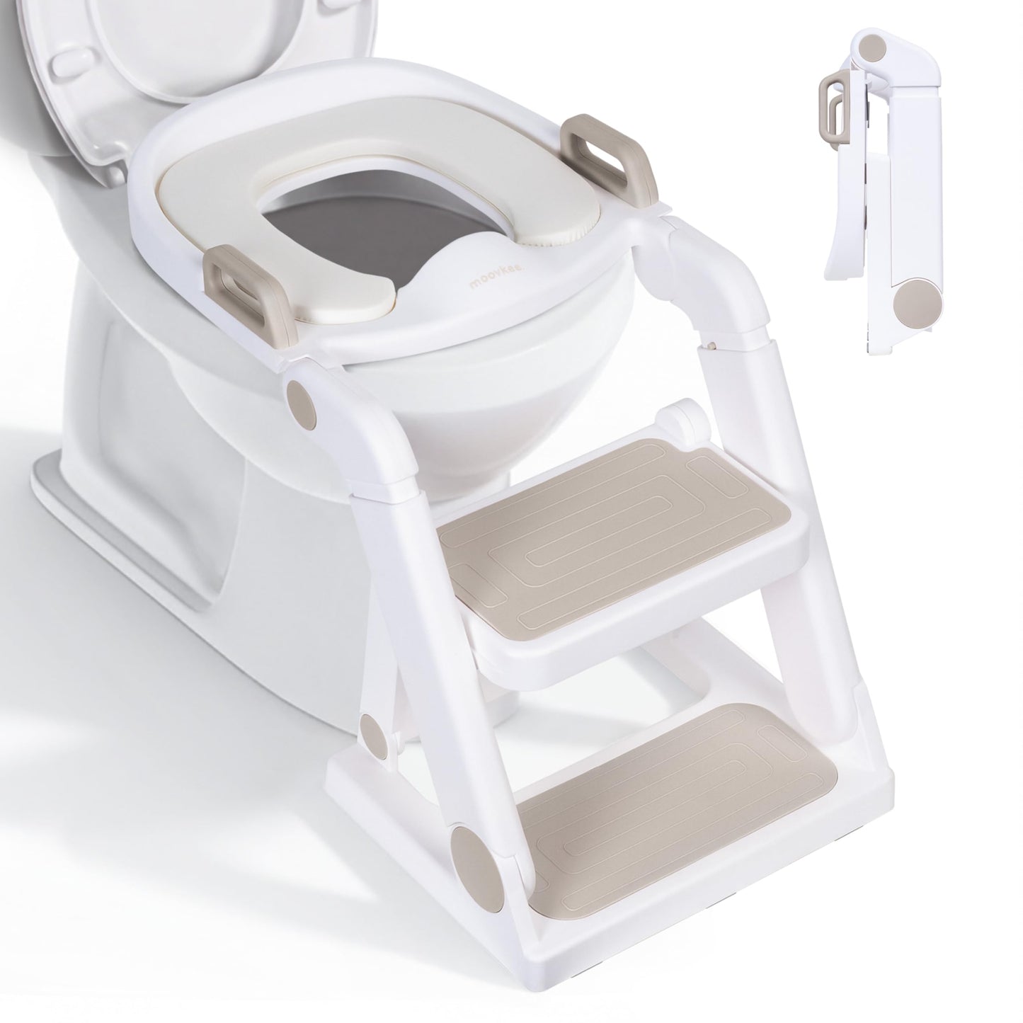Höhenverstellbarer Toilettentrainer mit Treppe, Beige