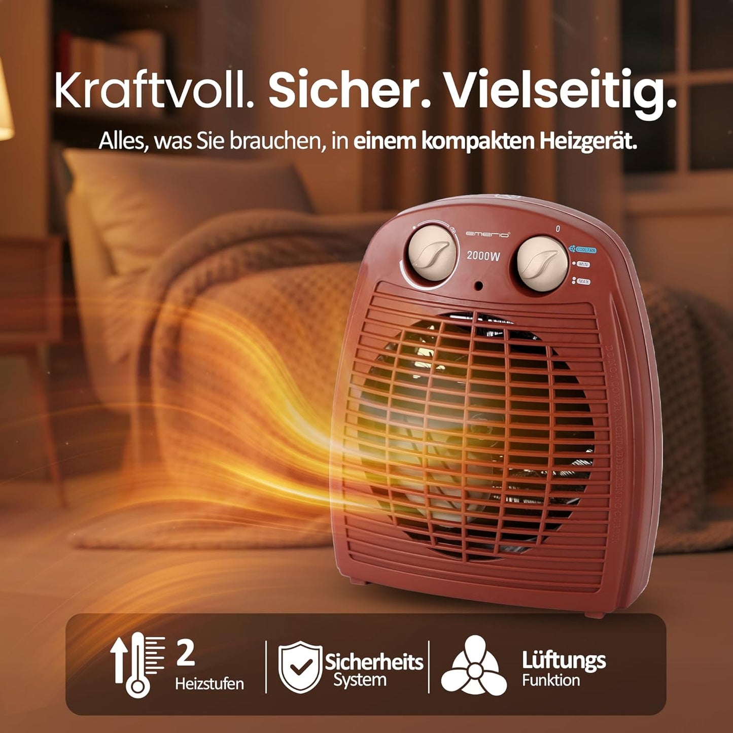 Heizlüfter mit Ventilatorfunktion, Braun
