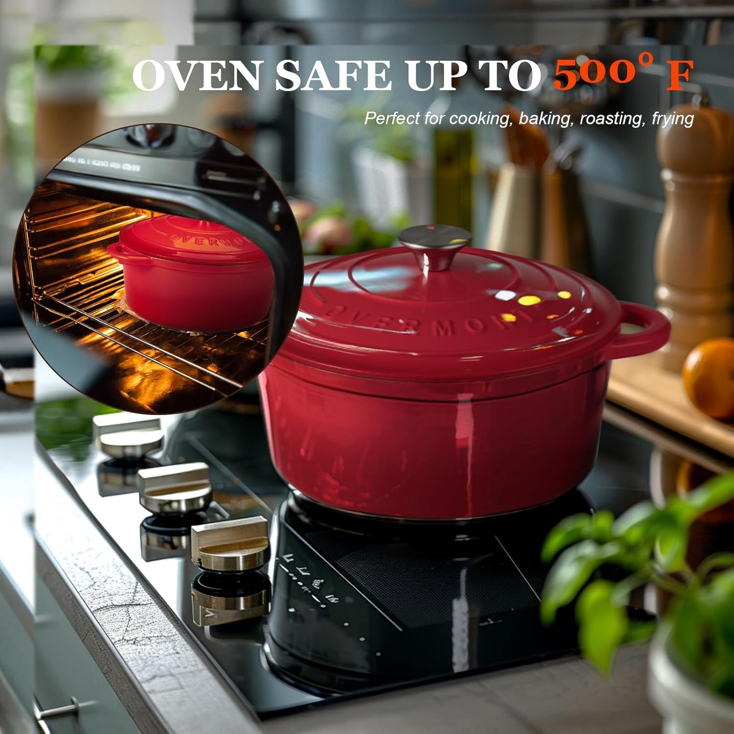 Schmortopf mit Deckel, Topflappen und Topfuntersetzer, 24cm-4.3L Rot