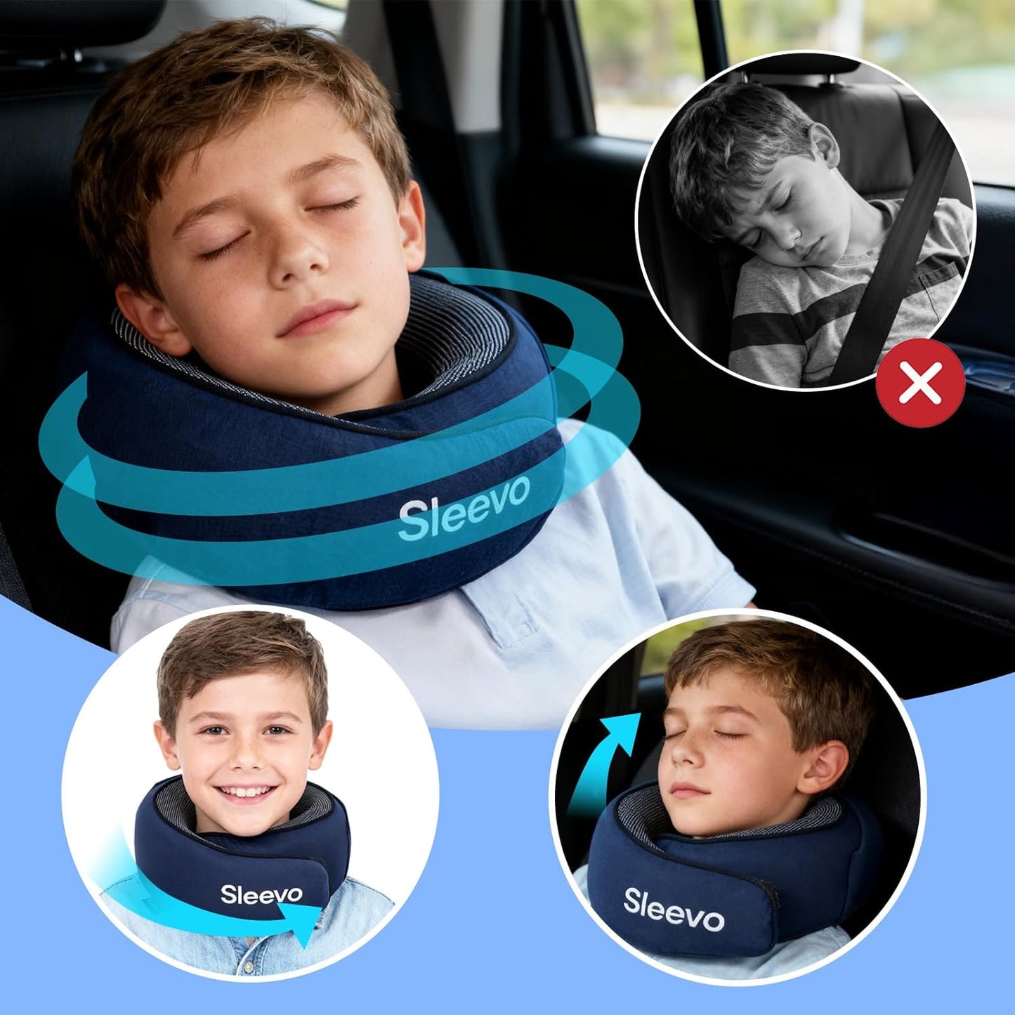 Kinder-Reisekissen mit Kapuze, Kinder Blau