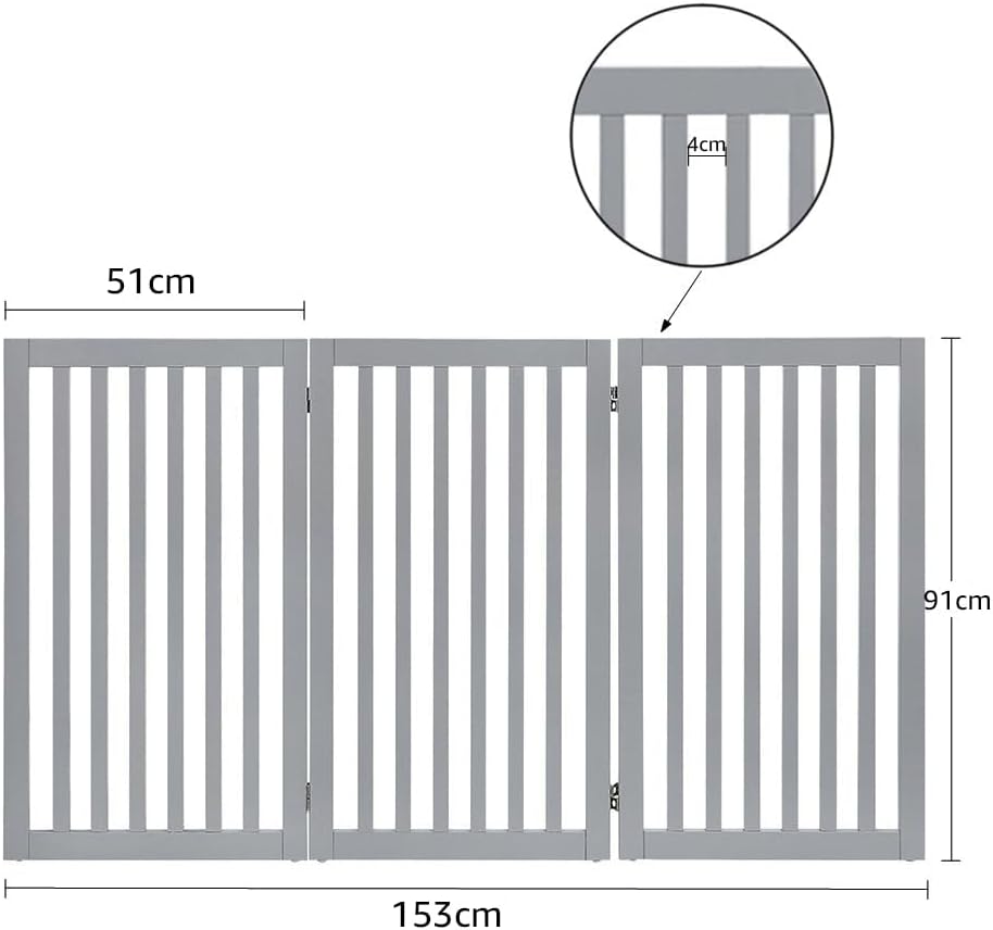Freistehendes Absperrgitter für Hunde, 3-teilig, Grau, 153L x 91H cm, 3-teilig