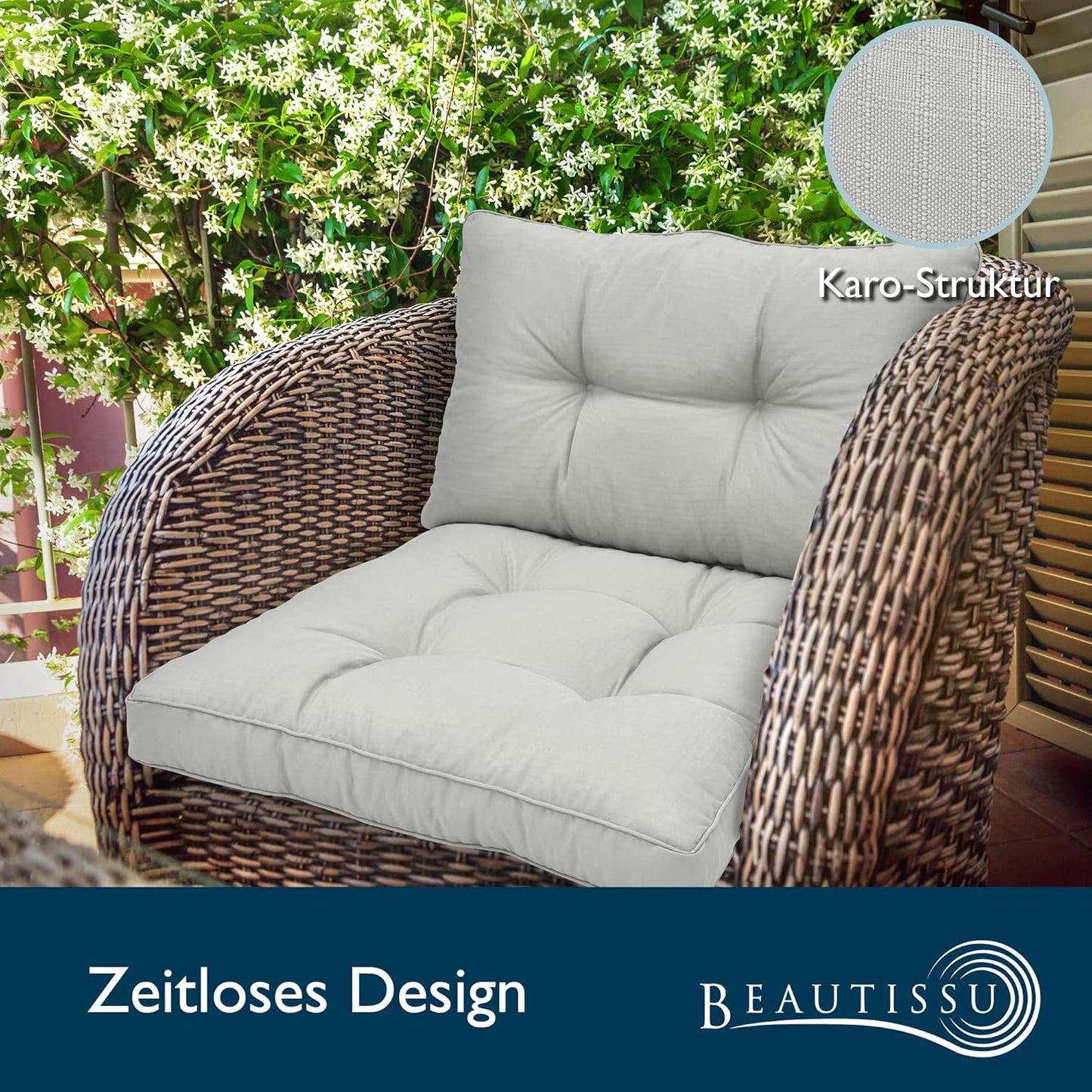 Lounge Rückenkissen 50x40 cm für Gartenmöbel, Hellgrau Rückenkissen - 50x40x12 cm