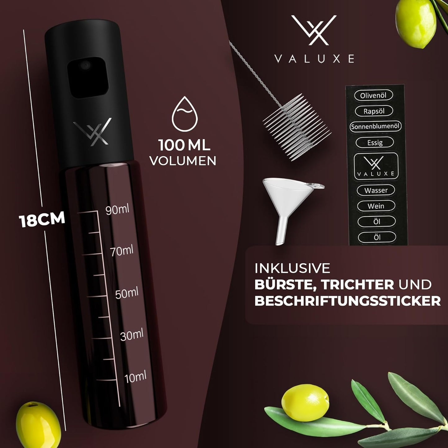 Ölsprüher für Speiseöl und Essig, Midnight Black